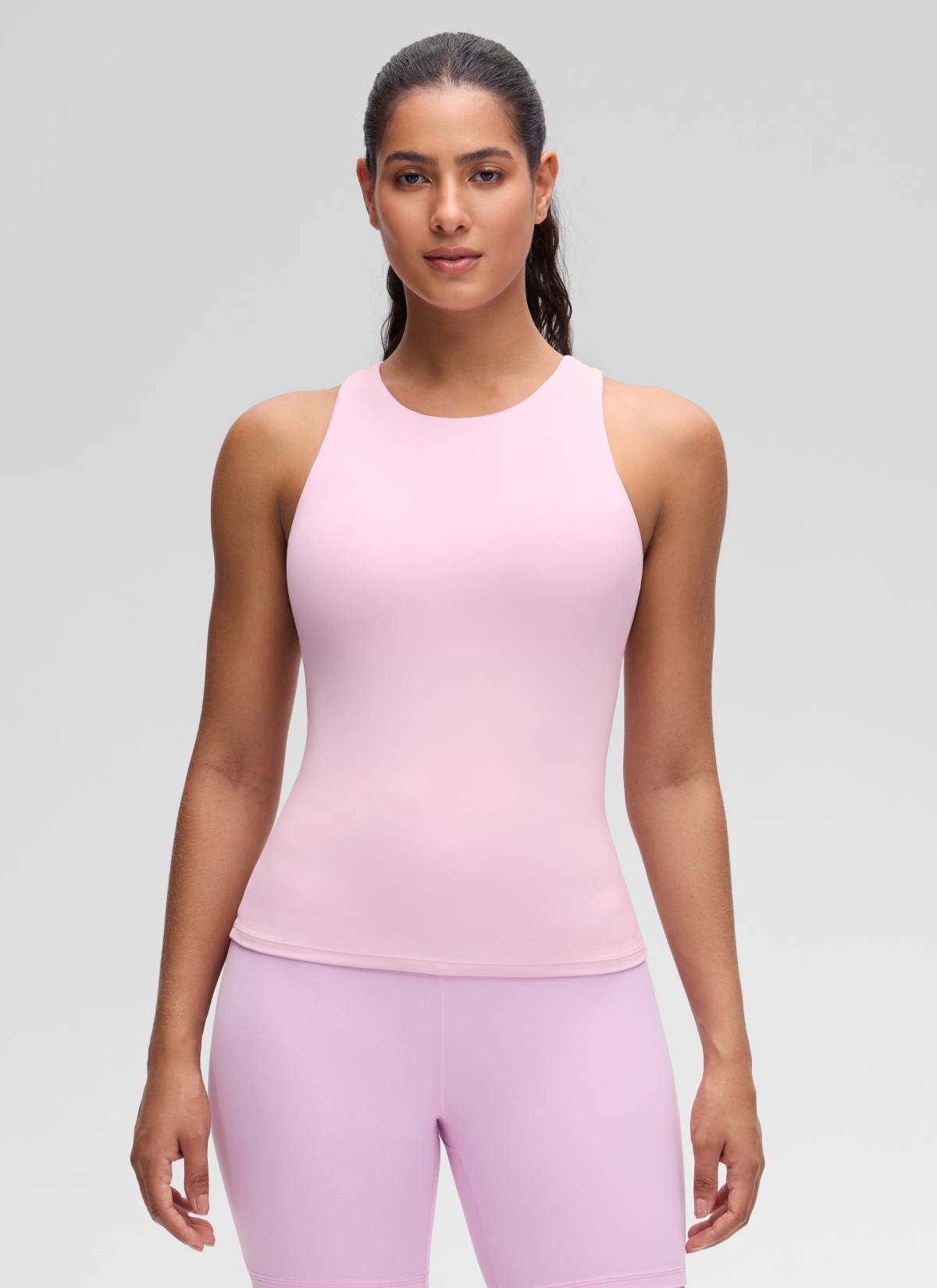 CRZ YOGA Women's Butterluxe Built-in Bra High Neck Racerback Tank Pink Peony @model_info:Carol