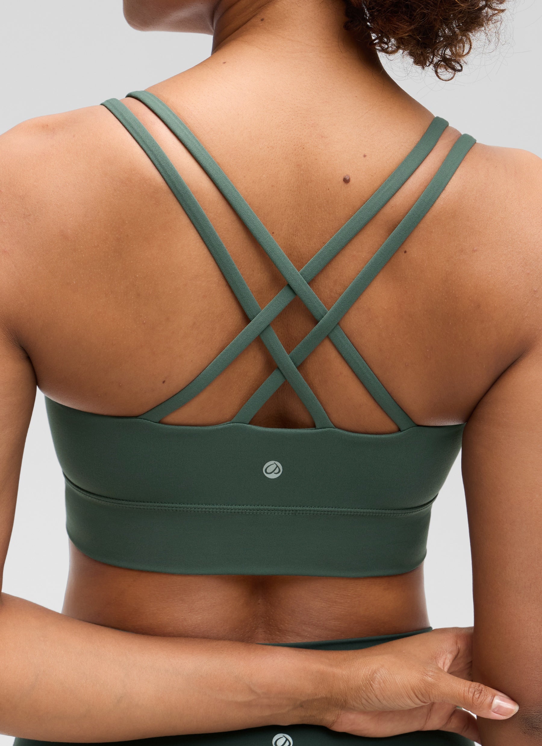 CRZ YOGA Womens Butterluxe Strappy Longline Criss Cross Molded Cup Bra Dark Forest Green @model_info:Barbara