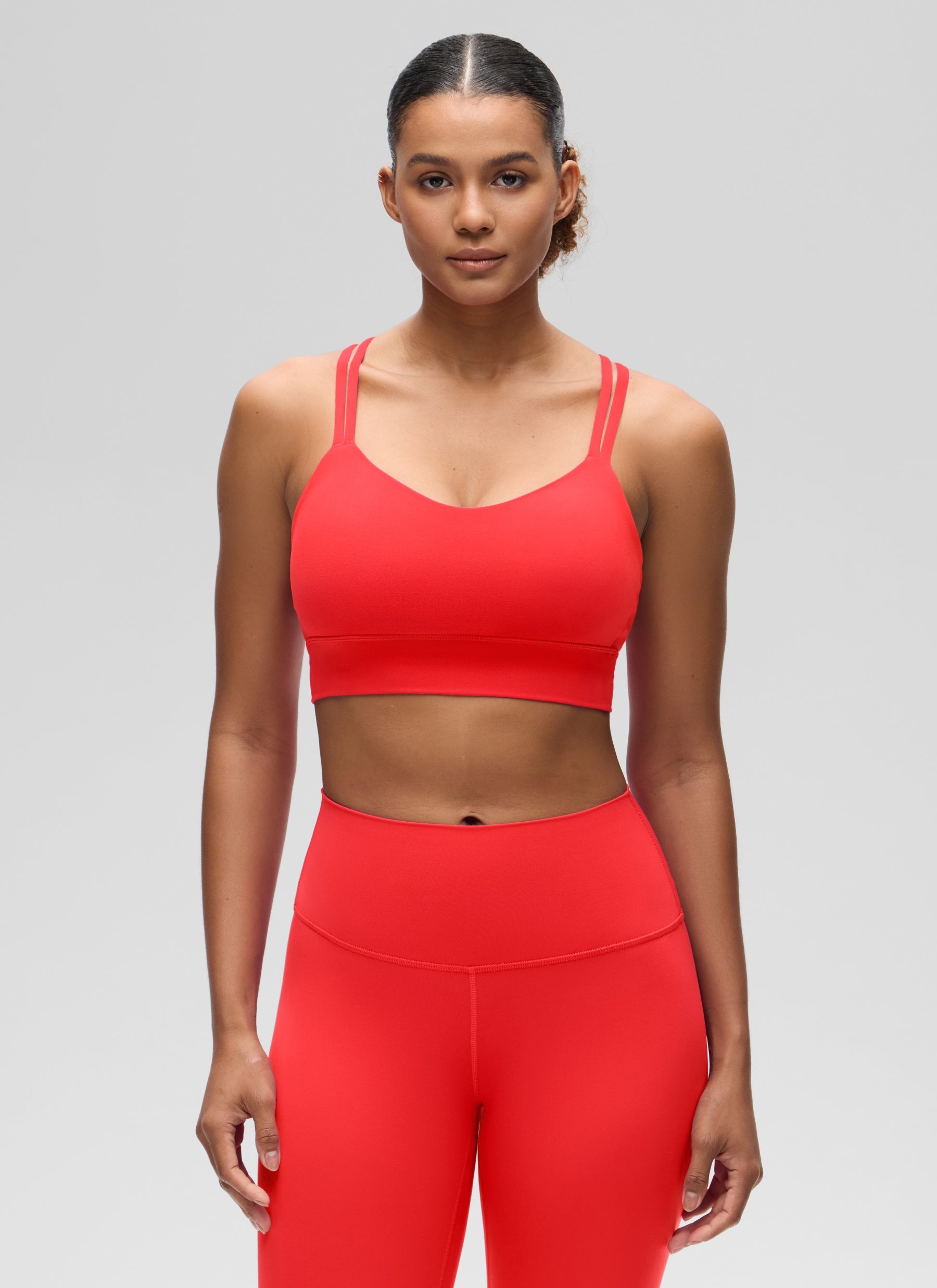 CRZ YOGA Womens Butterluxe Strappy Longline Criss Cross Molded Cup Bra Deep Red @model_info:Barbara