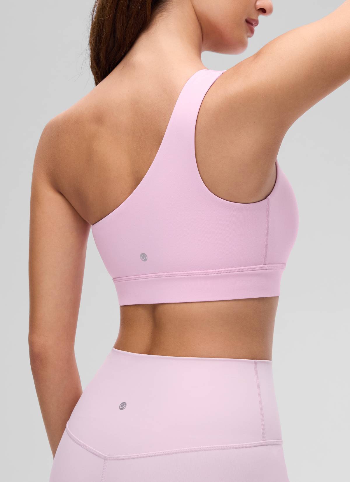 CRZ YOGA Butterluxe Womens One Shoulder Sports Bra Asymmetrical Padded Vita Pink @model_info:Inga