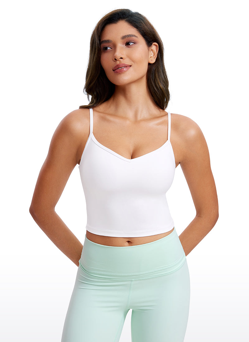 CRZ YOGA Butterluxe Womens V Neck Longline Yoga Padded Sports Bra White