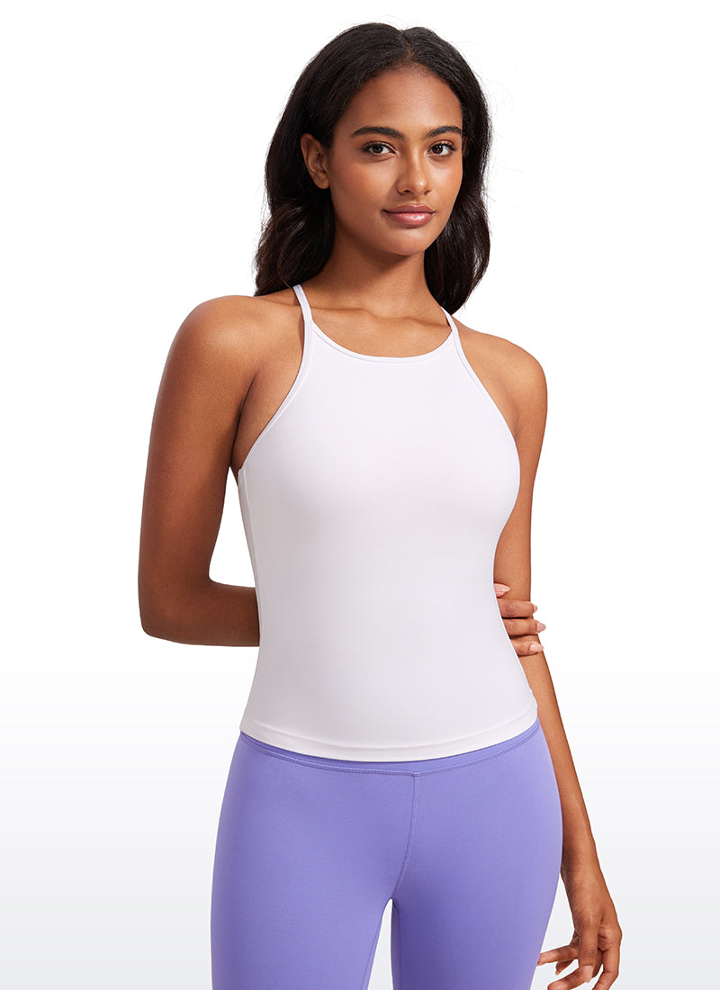 CRZ YOGA Women's Yoga Butterluxe Halter High Neck Padded Tanks Y Back White @model_info:Lais