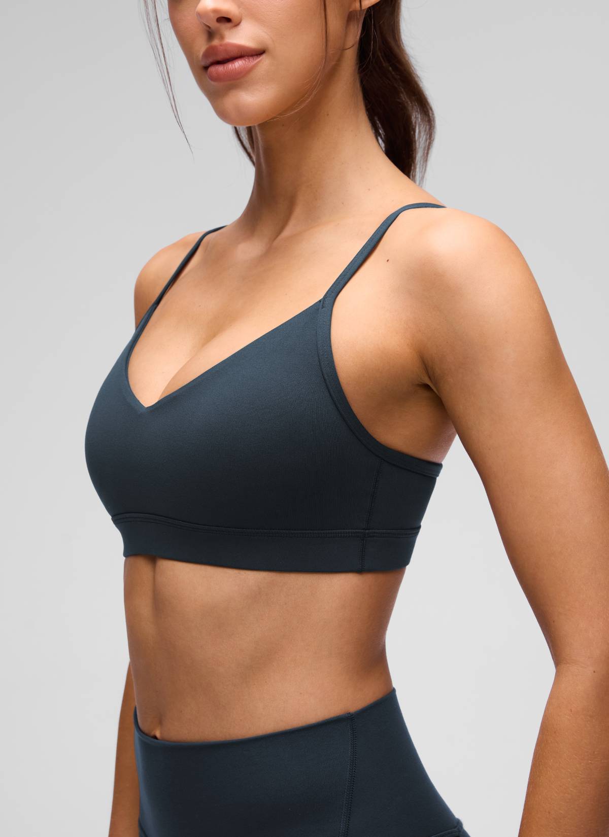 CRZ YOGA Butterluxe Womens V Neck Camisole Yoga Padded Sports Bra True Navy @model_info:Lary