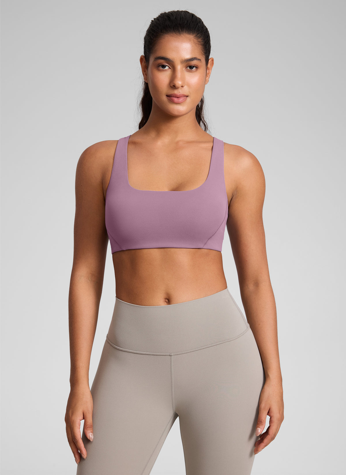 CRZ YOGA Womens Butterlift Double Lined Square Neck Yoga Sports Bra Light Lavender @model_info:C