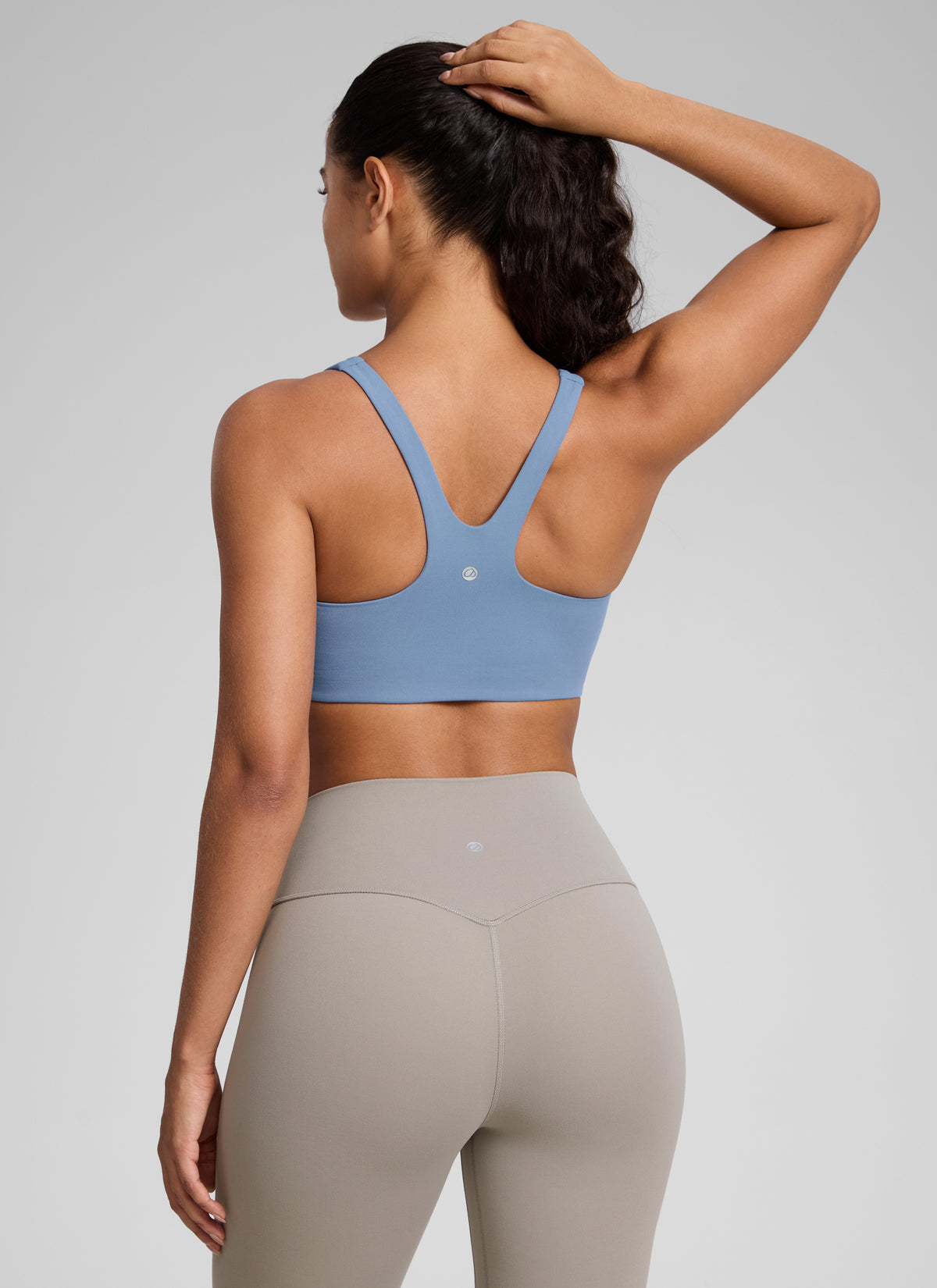 CRZ YOGA Womens Butterlift Double Lined Square Neck Yoga Sports Bra Washed Denim @model_info:C