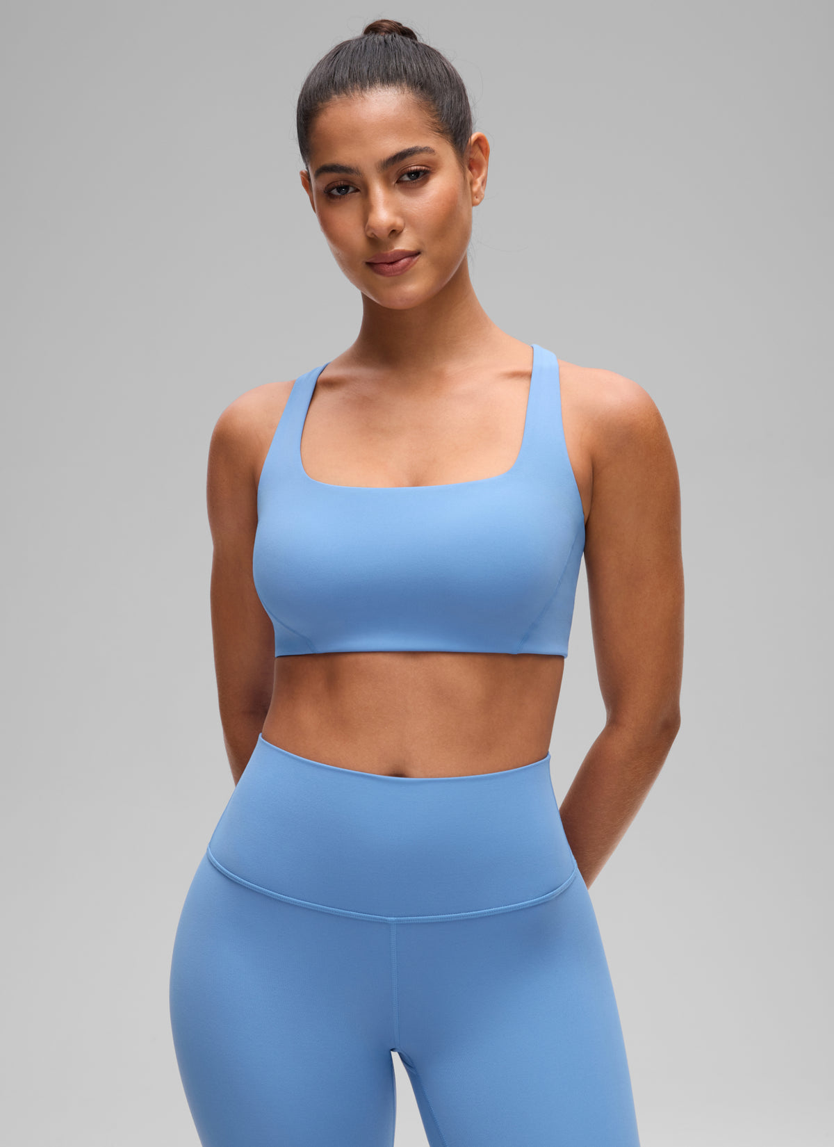 CRZ YOGA Womens Butterlift Double Lined Square Neck Yoga Sports Bra Party Blue @model_info:C
