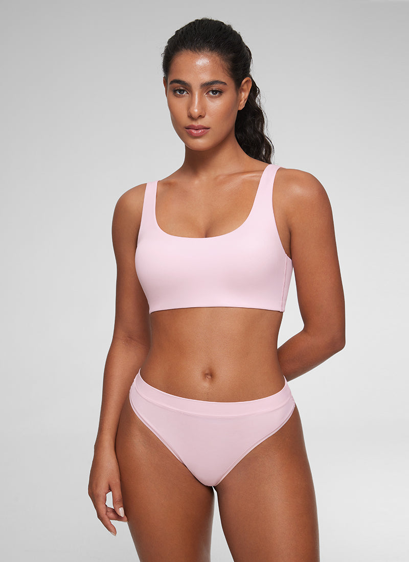 CRZ YOGA Women's Softhold Wireless Double Lined U Back Everyday Bra Strawberry Pink @model_info:C