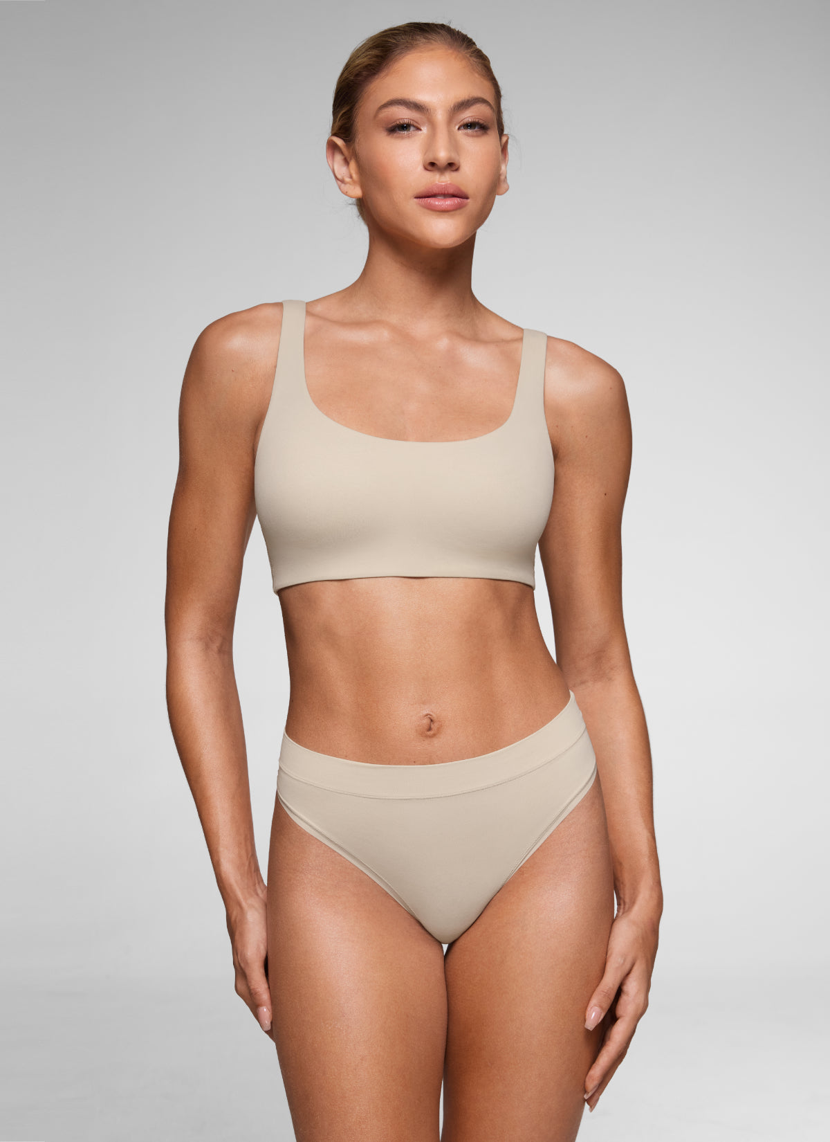 CRZ YOGA Women's Softhold Wireless Double Lined U Back Everyday Bra Mojave Tan 2 @model_info:L