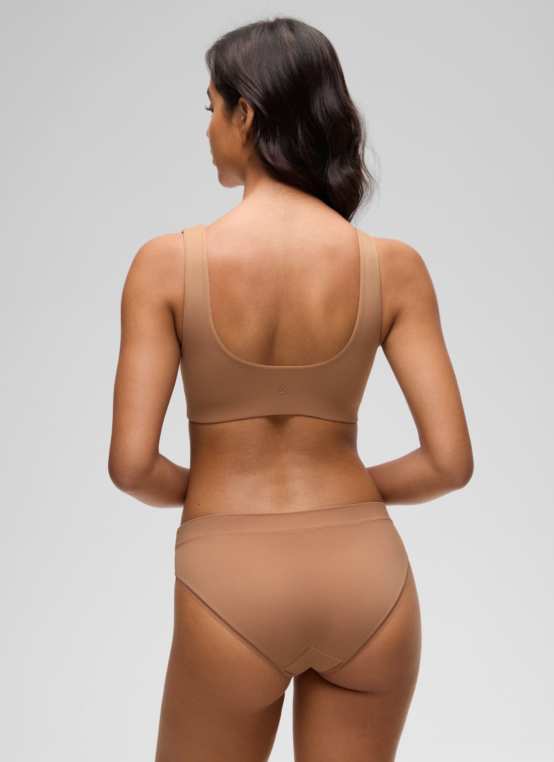 CRZ YOGA Women's Softhold Wireless Double Lined U Back Everyday Bra Gravel Beige @model_info:Liss