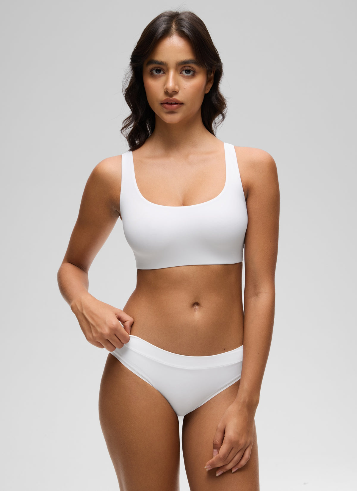 CRZ YOGA Women's Softhold Wireless Double Lined U Back Everyday Bra Snow White @model_info:Liss