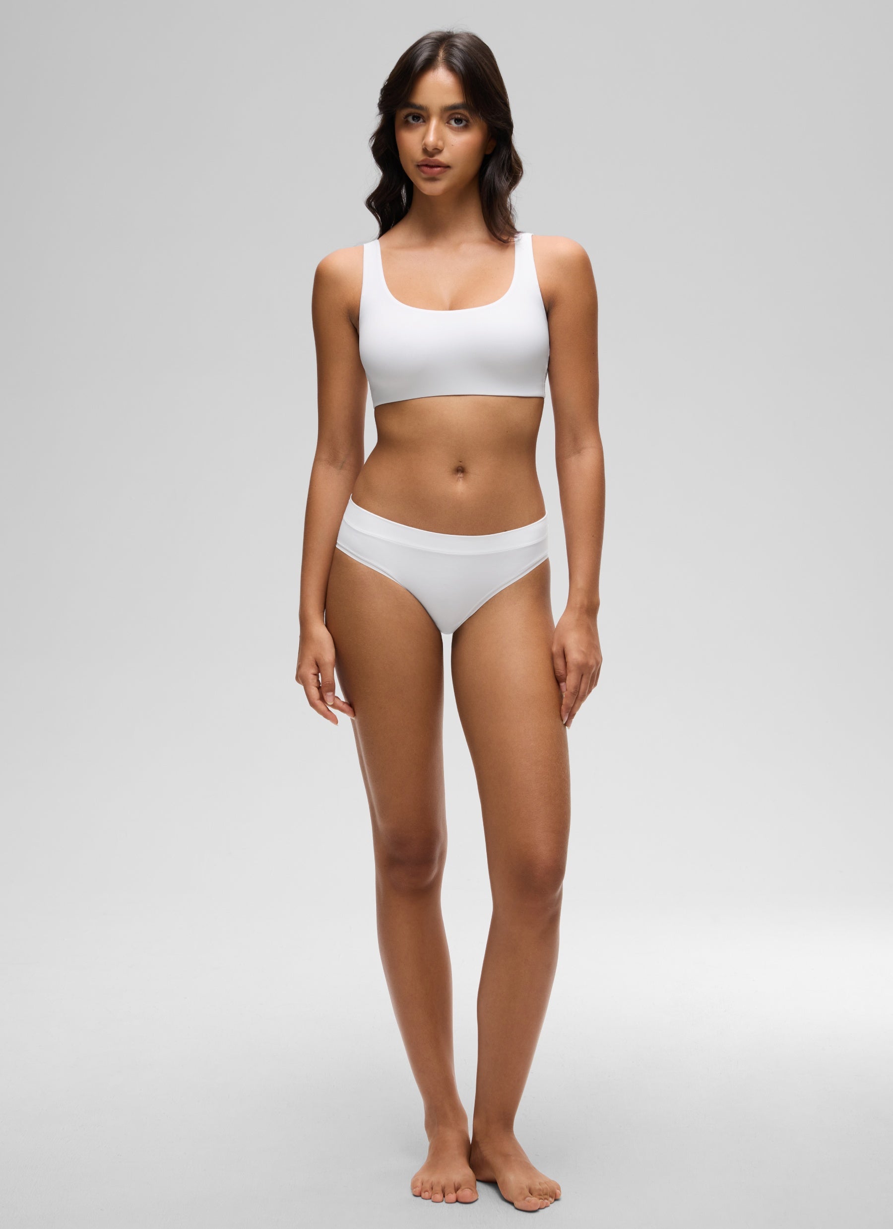 CRZ YOGA Women's Softhold Wireless Double Lined U Back Everyday Bra Snow White @model_info:Liss