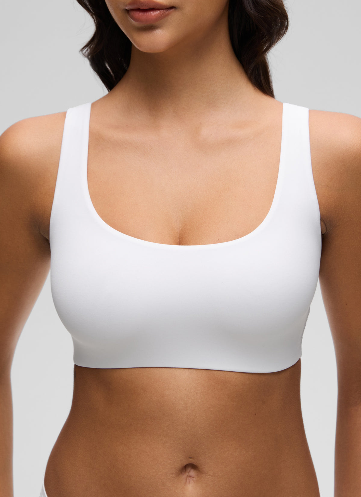 CRZ YOGA Women's Softhold Wireless Double Lined U Back Everyday Bra Snow White @model_info:Liss