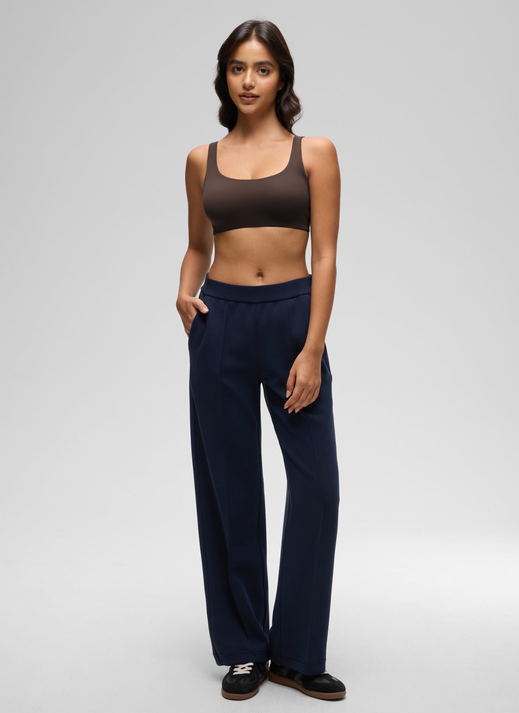 CRZ YOGA Women's Softhold Wireless Double Lined U Back Everyday Bra Hot Fudge Brown @model_info:Liss
