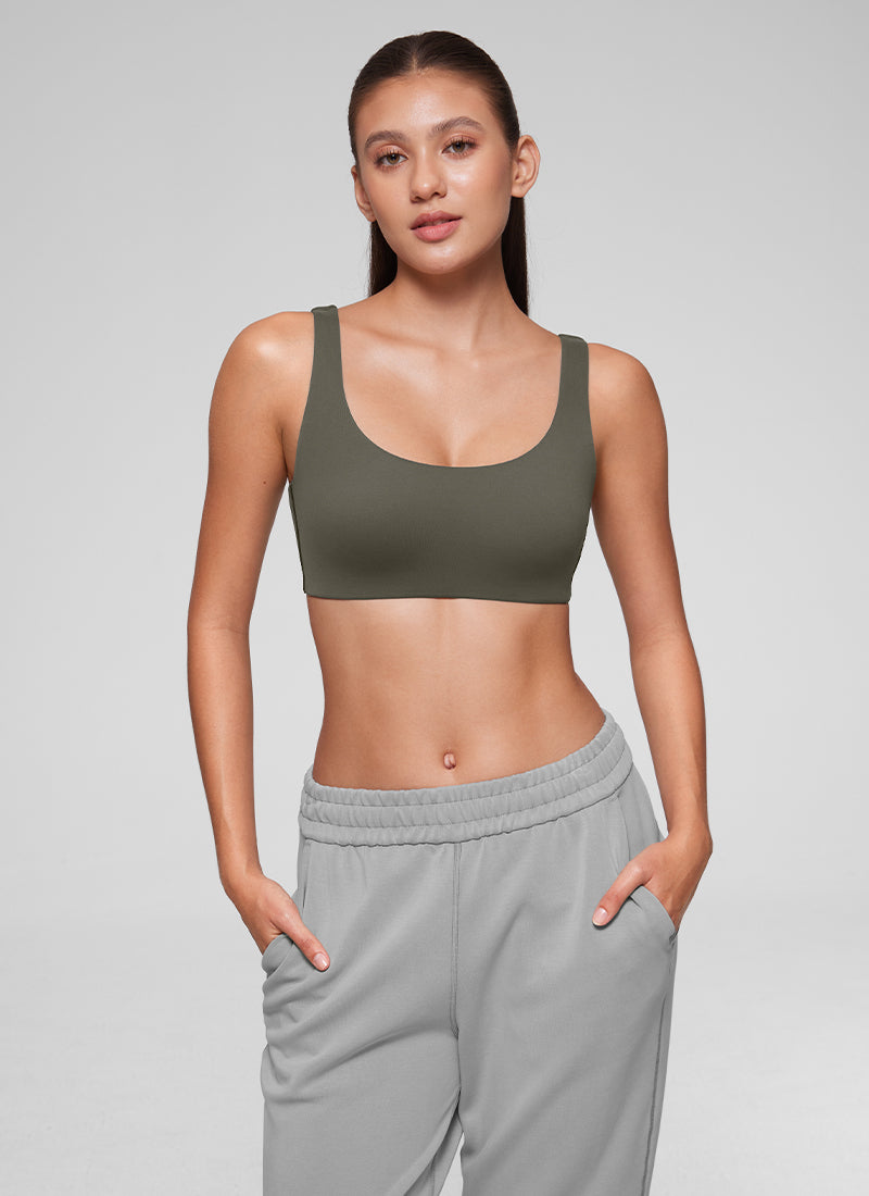 CRZ YOGA Women's Softhold Wireless Double Lined U Back Everyday Bra Light Army Green @model_info:Thais