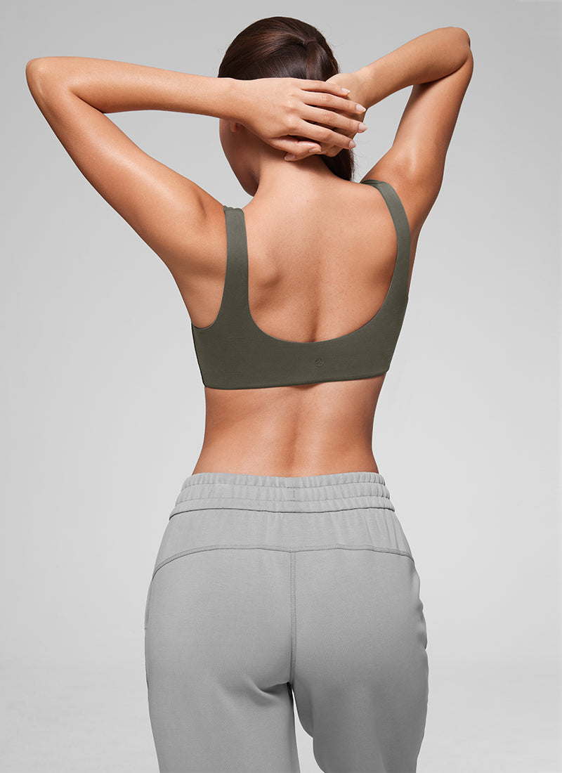CRZ YOGA Women's Softhold Wireless Double Lined U Back Everyday Bra Light Army Green @model_info:Thais