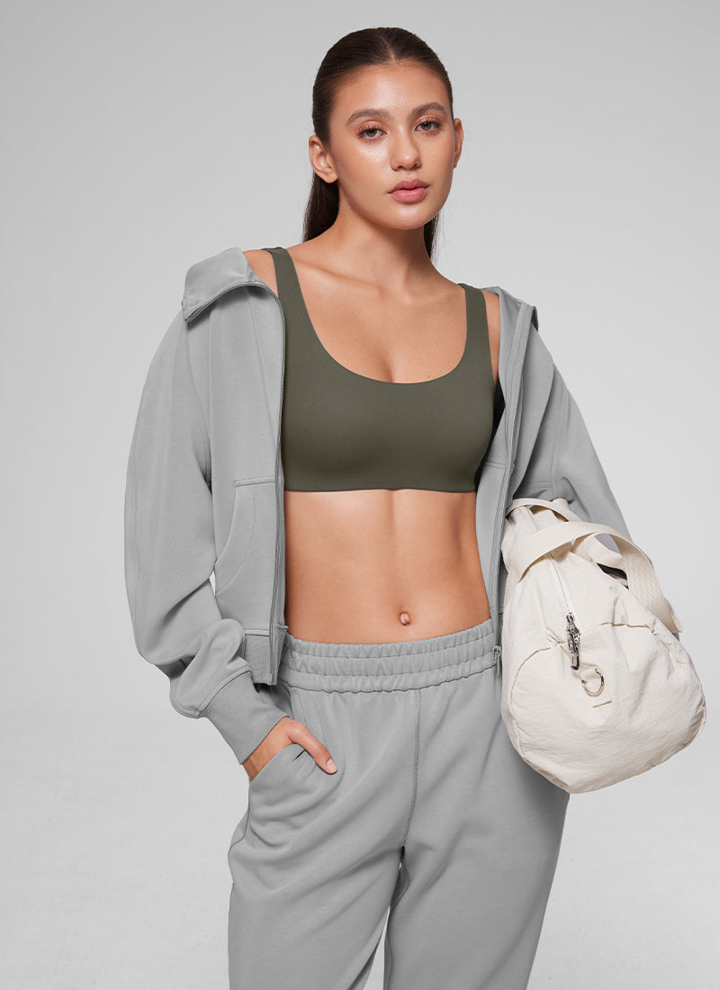 CRZ YOGA Women's Softhold Wireless Double Lined U Back Everyday Bra Light Army Green @model_info:Thais