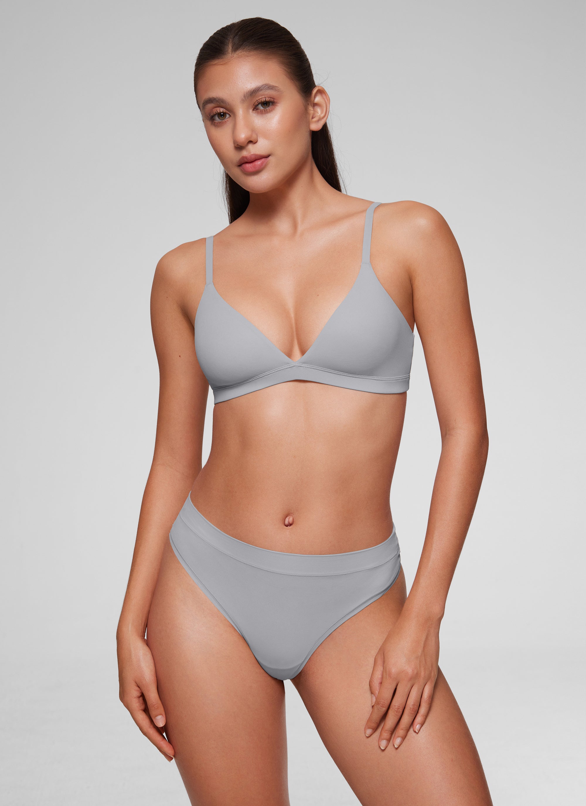 CRZ YOGA Softhold Womens Double Lined Wireless Triangle Bralette Rhino Grey @model_info:T