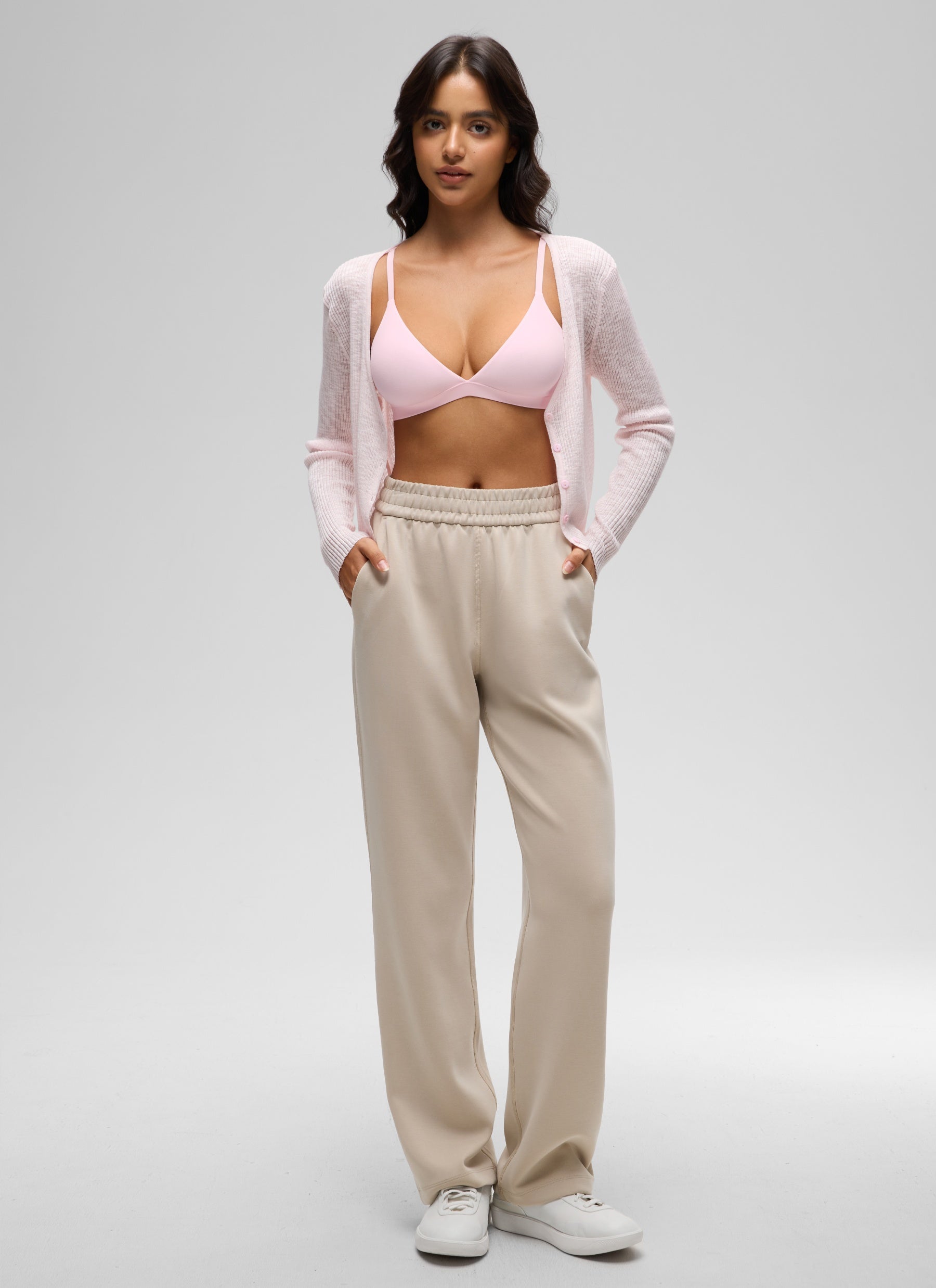 CRZ YOGA Softhold Womens Double Lined Wireless Triangle Bralette Strawberry Pink @model_info:Liss