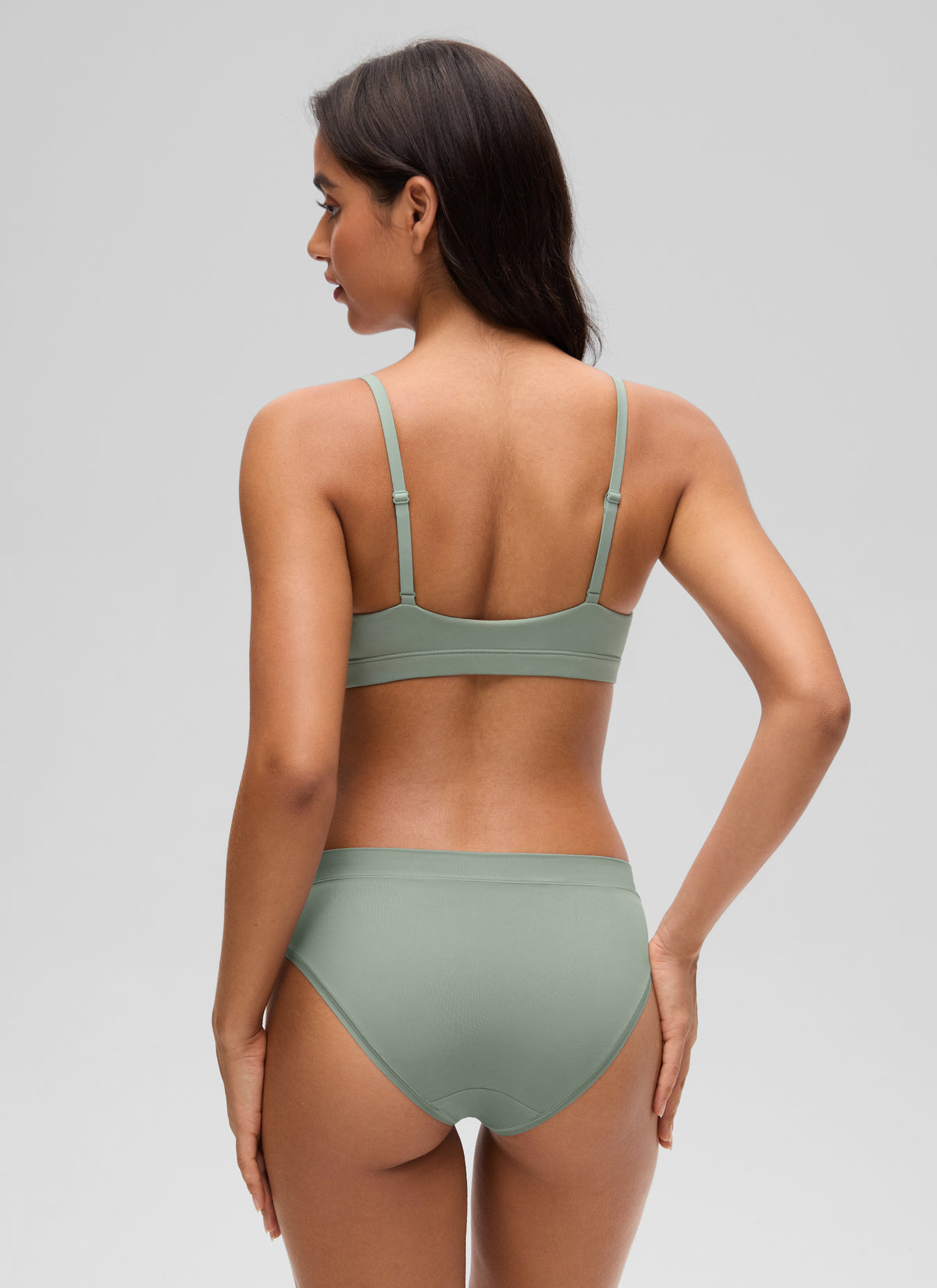 CRZ YOGA Softhold Womens Double Lined Wireless Triangle Bralette Green Palm Court @model_info:L