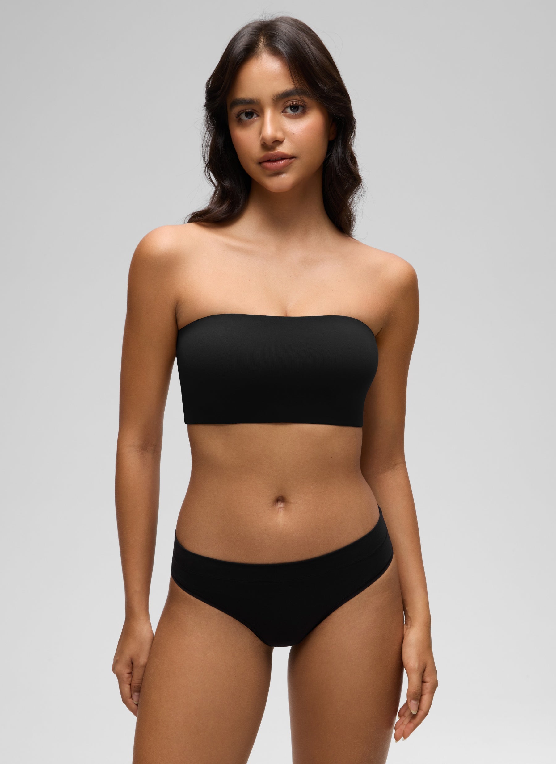 CRZ YOGA Women Softhold Double Lined Strapless Wireless  Bralettes Black @model_info:Liss