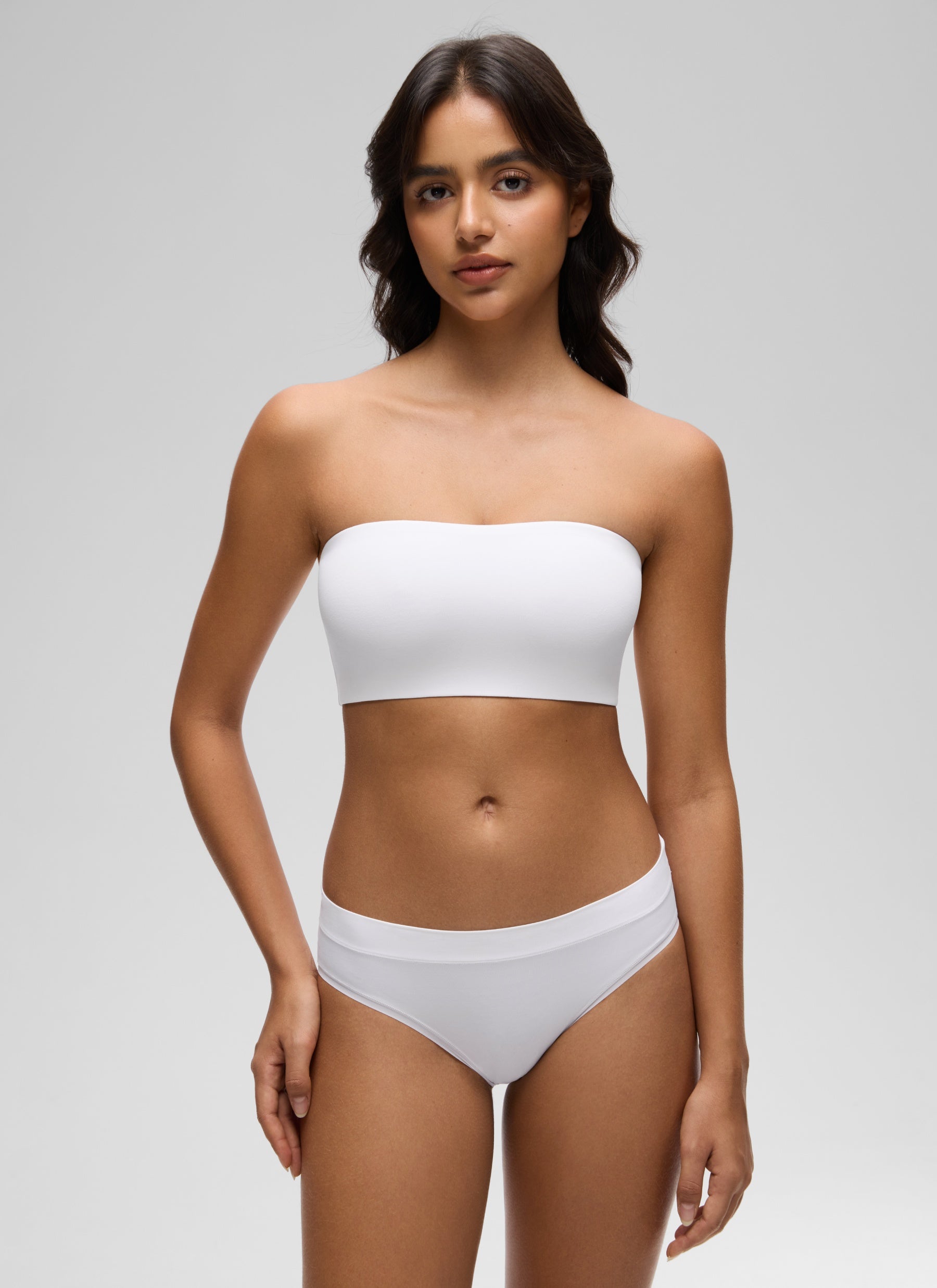 CRZ YOGA Women Softhold Double Lined Strapless Wireless  Bralettes Snow White @model_info:Liss