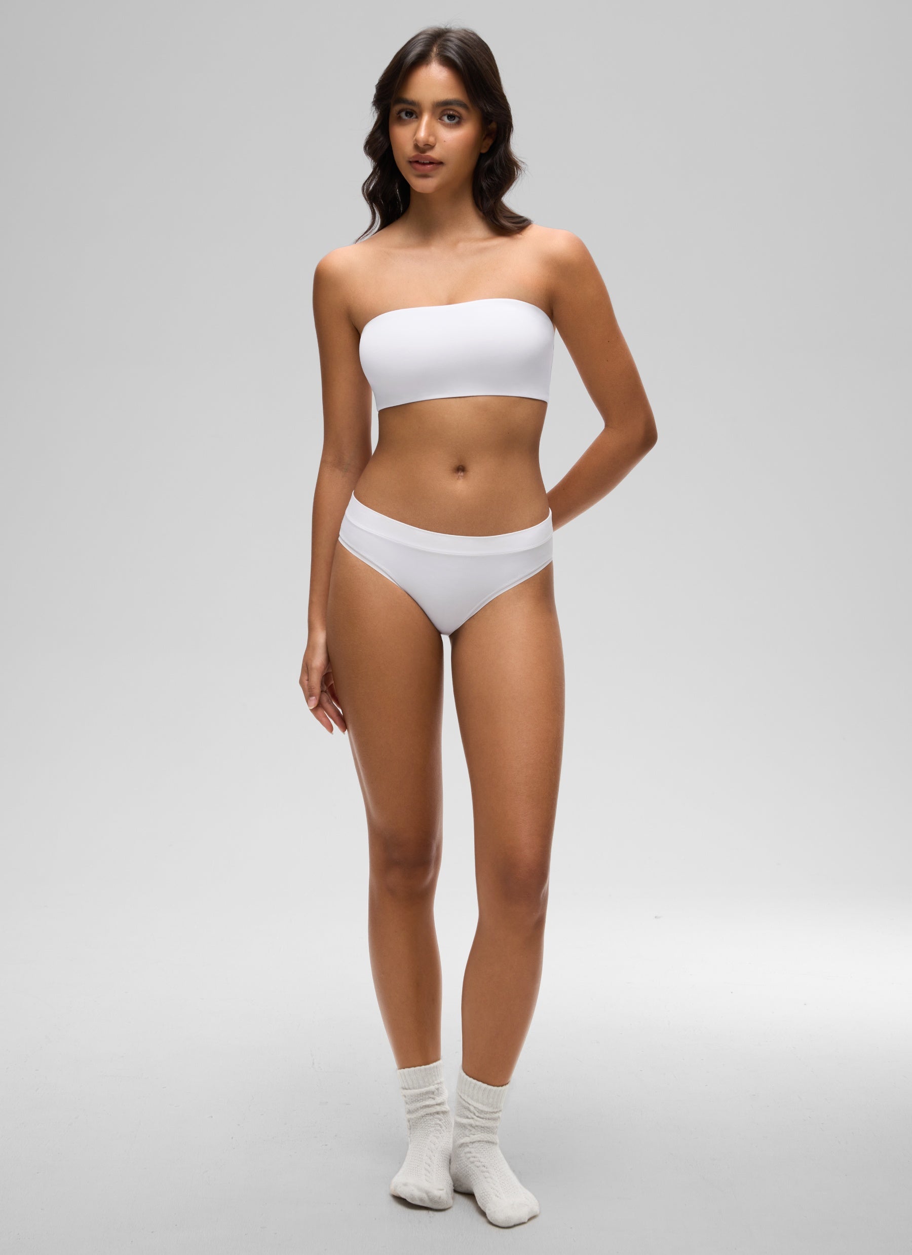 CRZ YOGA Women Softhold Double Lined Strapless Wireless  Bralettes Snow White @model_info:Liss