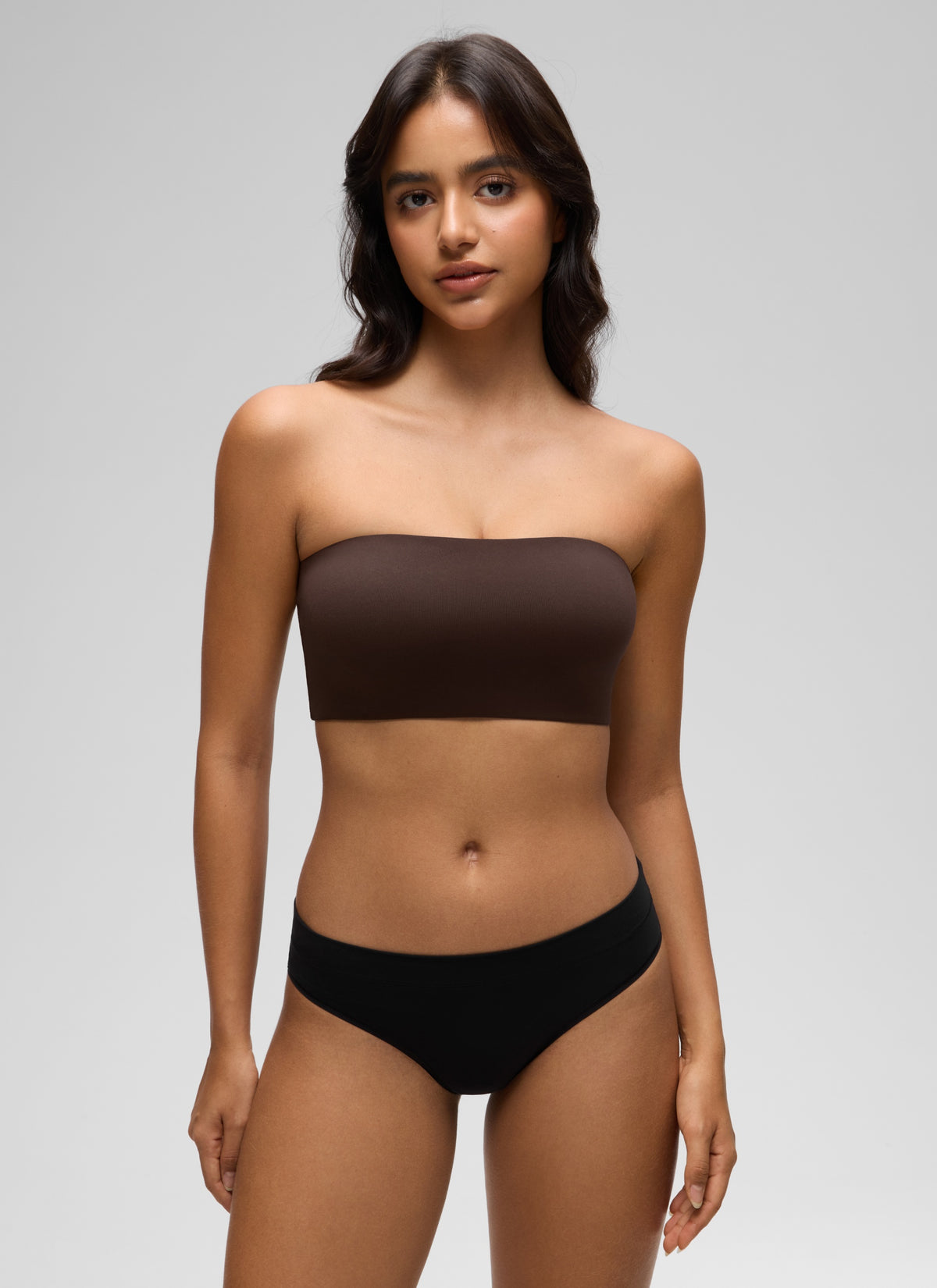 CRZ YOGA Women Softhold Double Lined Strapless Wireless  Bralettes Hot Fudge Brown @model_info:Liss