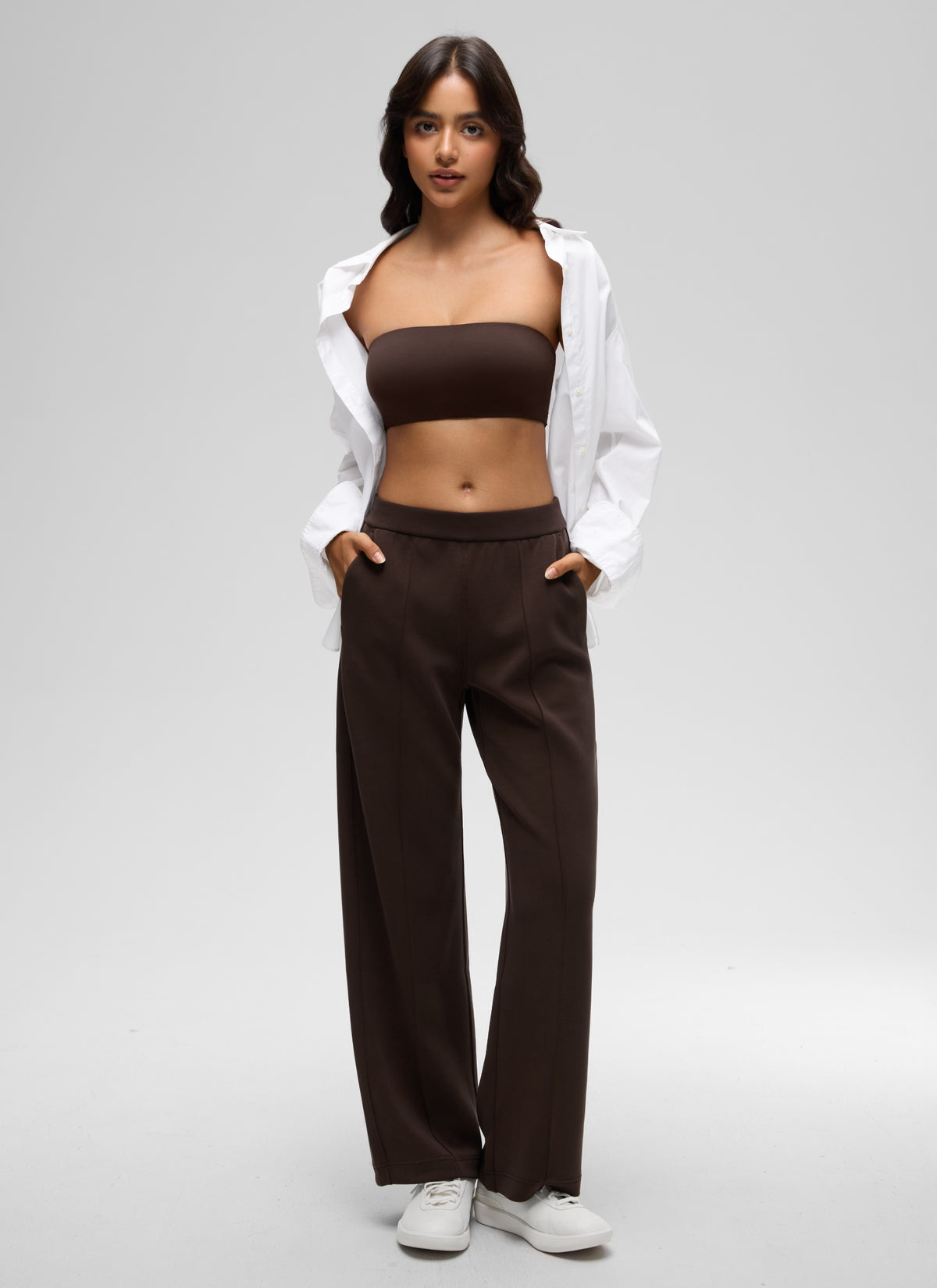 CRZ YOGA Women Softhold Double Lined Strapless Wireless  Bralettes Hot Fudge Brown @model_info:Liss