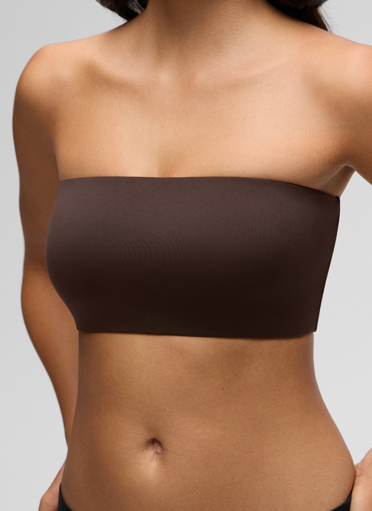 CRZ YOGA Women Softhold Double Lined Strapless Wireless  Bralettes Hot Fudge Brown @model_info:Liss