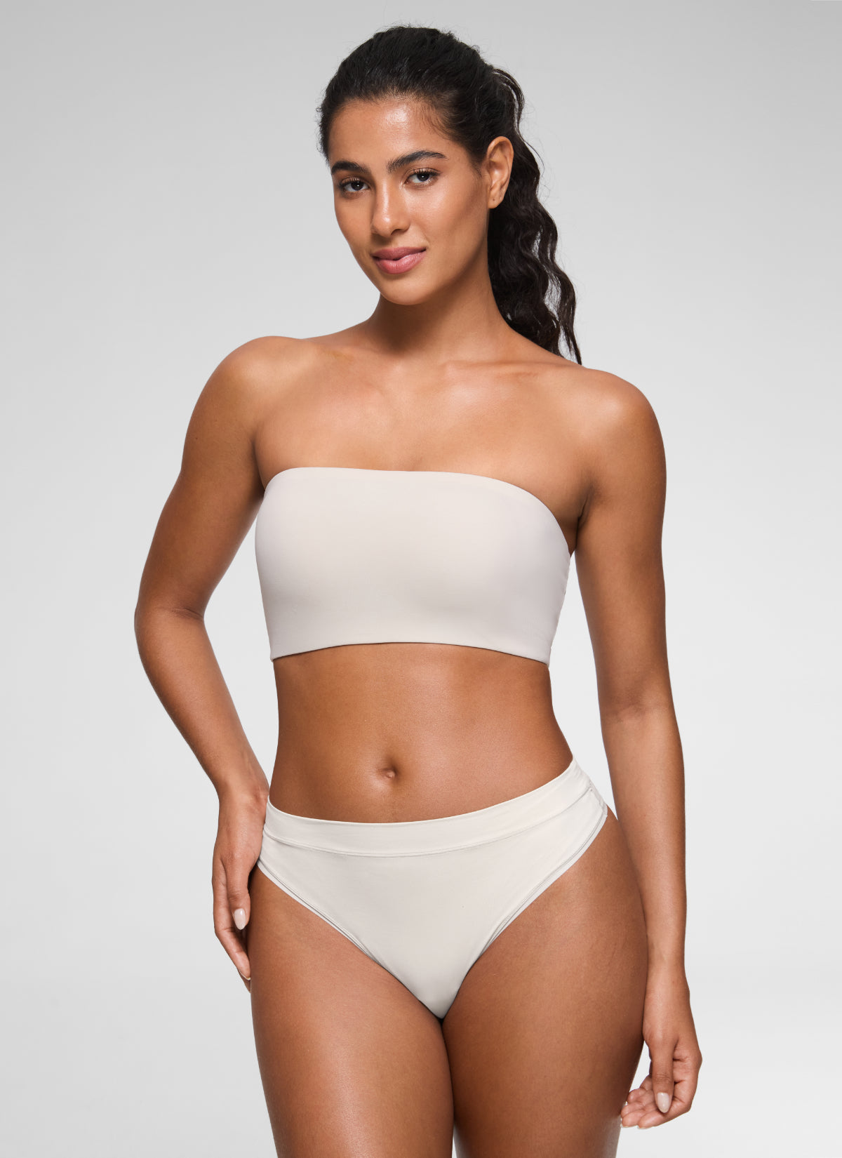 CRZ YOGA Women Softhold Double Lined Strapless Wireless  Bralettes Milky White @model_info:Carol