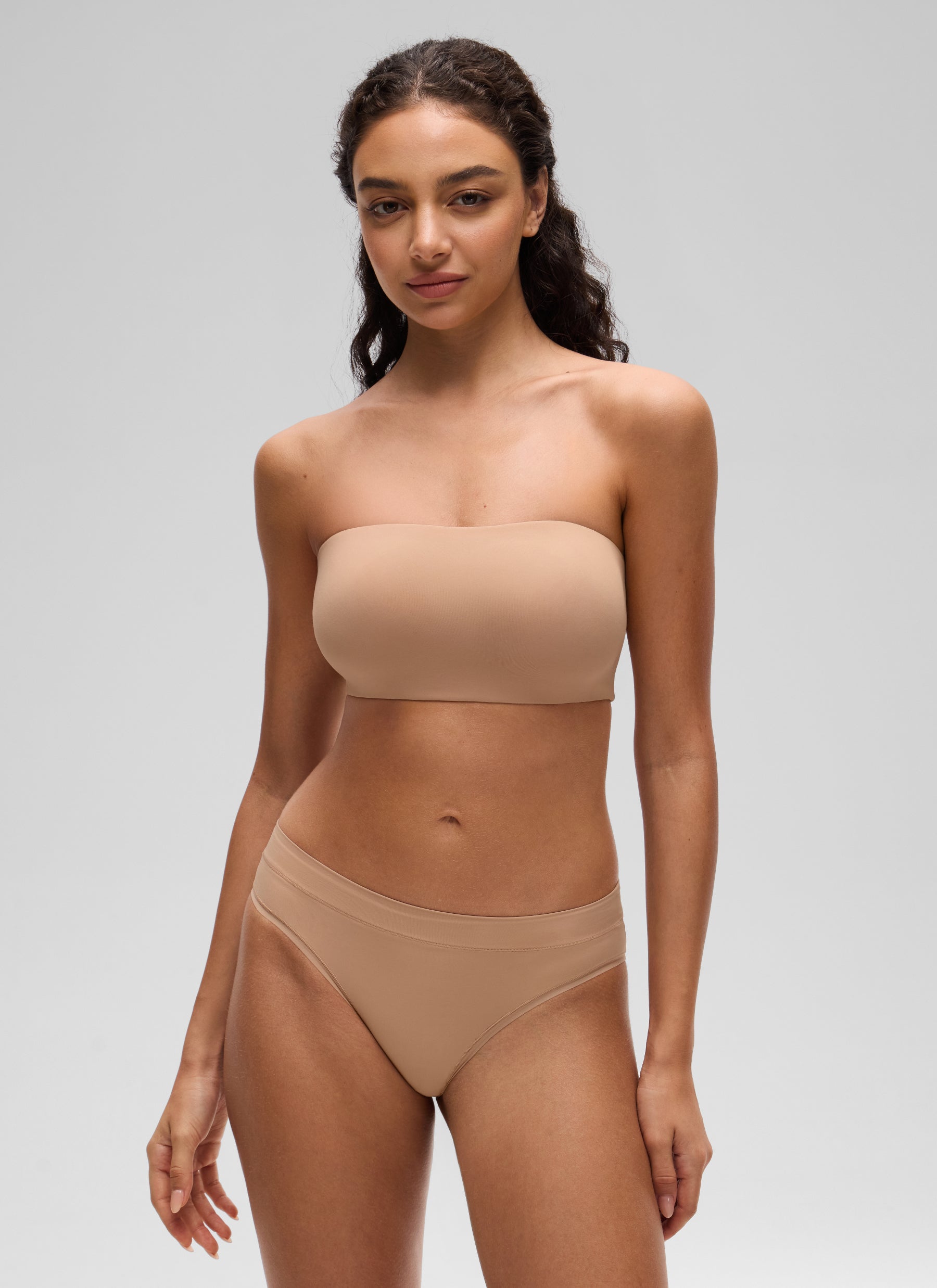CRZ YOGA Women Softhold Double Lined Strapless Wireless  Bralettes Warm Beige @model_info:A