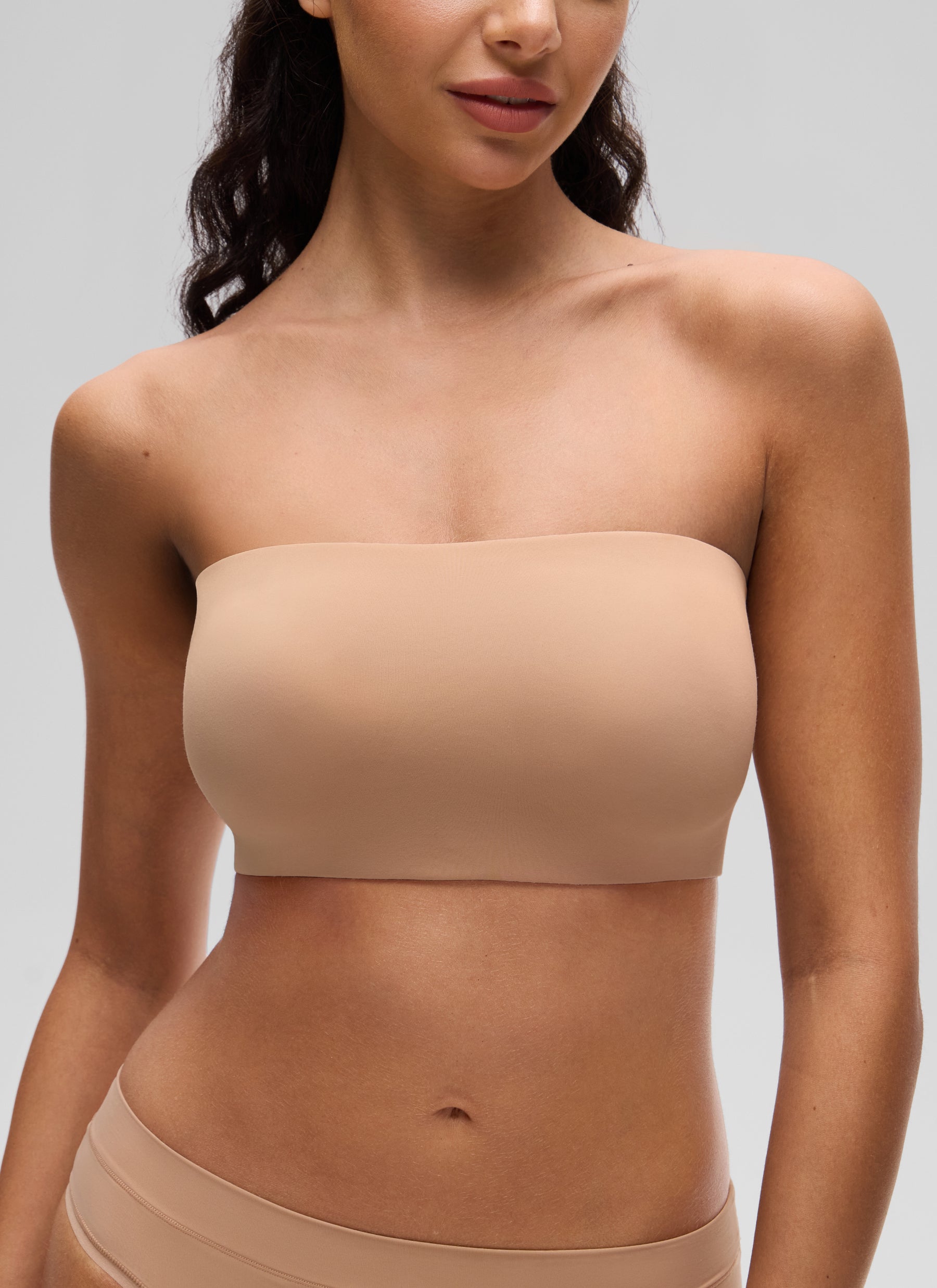 CRZ YOGA Women Softhold Double Lined Strapless Wireless  Bralettes Warm Beige @model_info:A