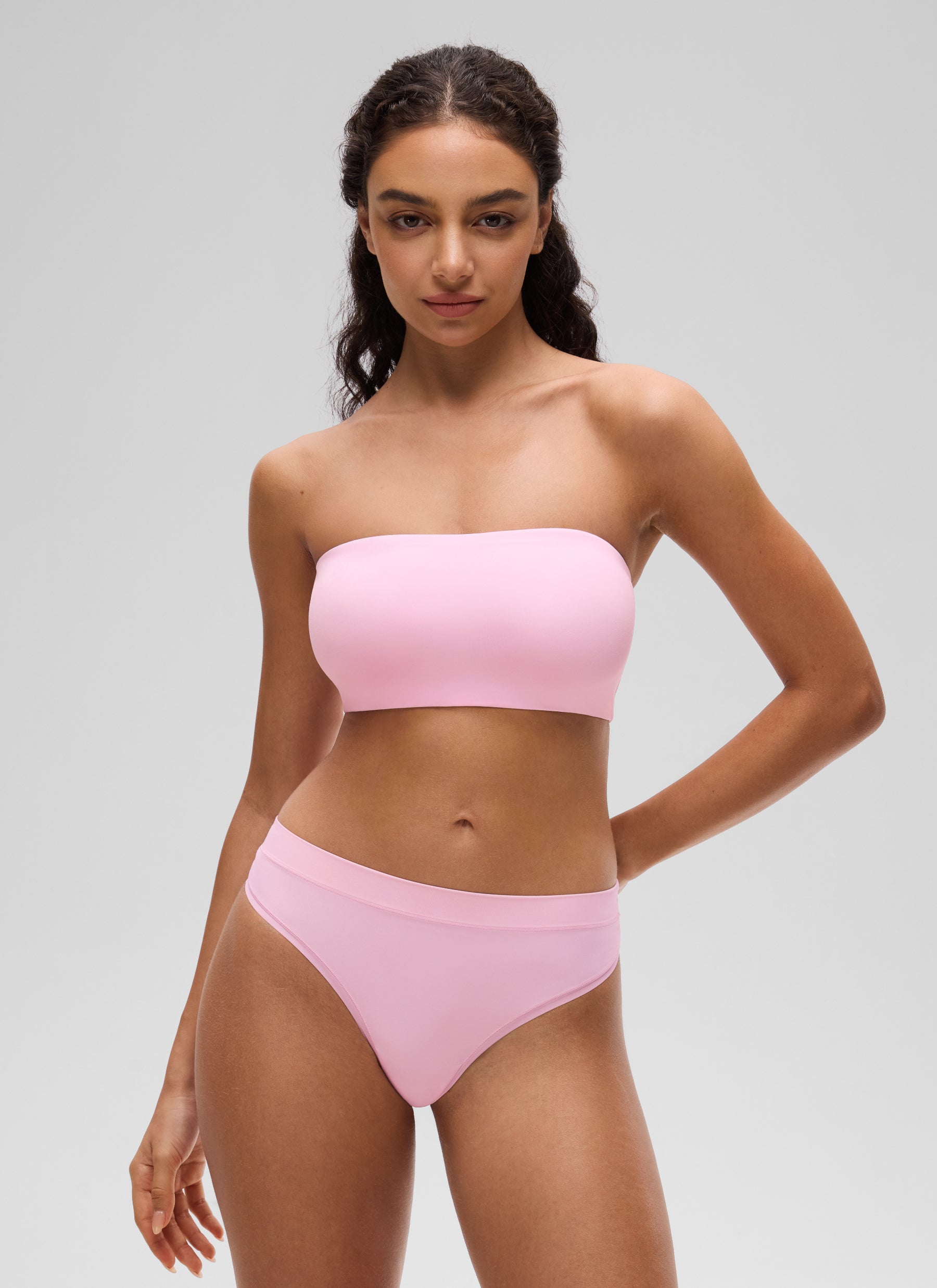CRZ YOGA Women Softhold Double Lined Strapless Wireless  Bralettes Sweet Pink @model_info:A
