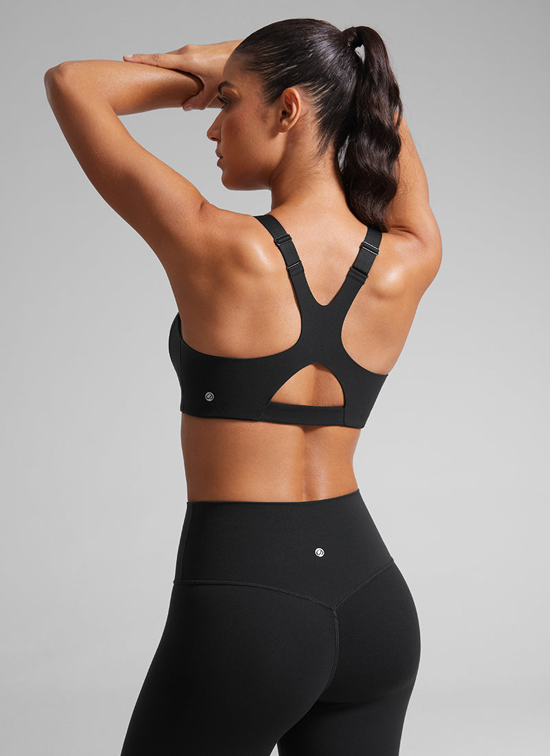 CRZ YOGA Women's Gym Top Butterlift Scoop Neck Bra Adjustable Straps Black @model_info:Mariana