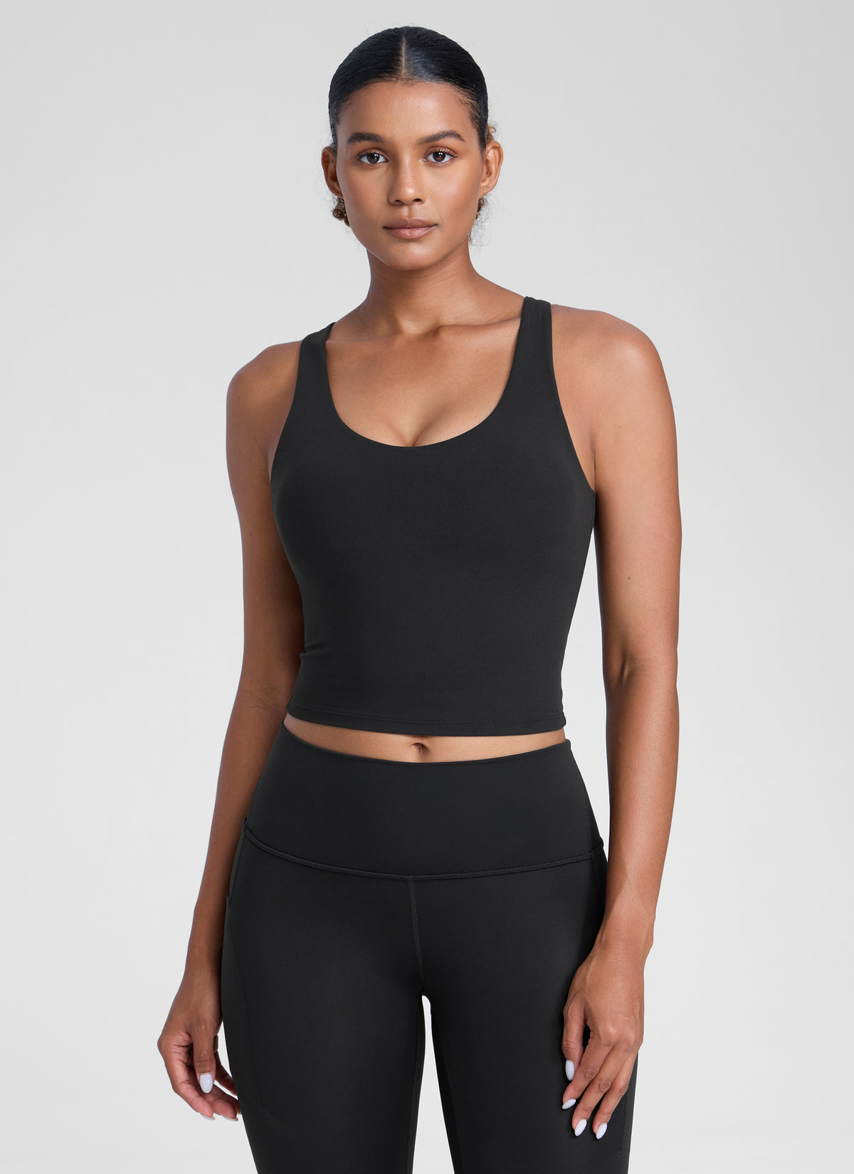 CRZ YOGA Womens Butterlift Racerback U Neck Yoga Built in Bra Tank Black @model_info:Barbara