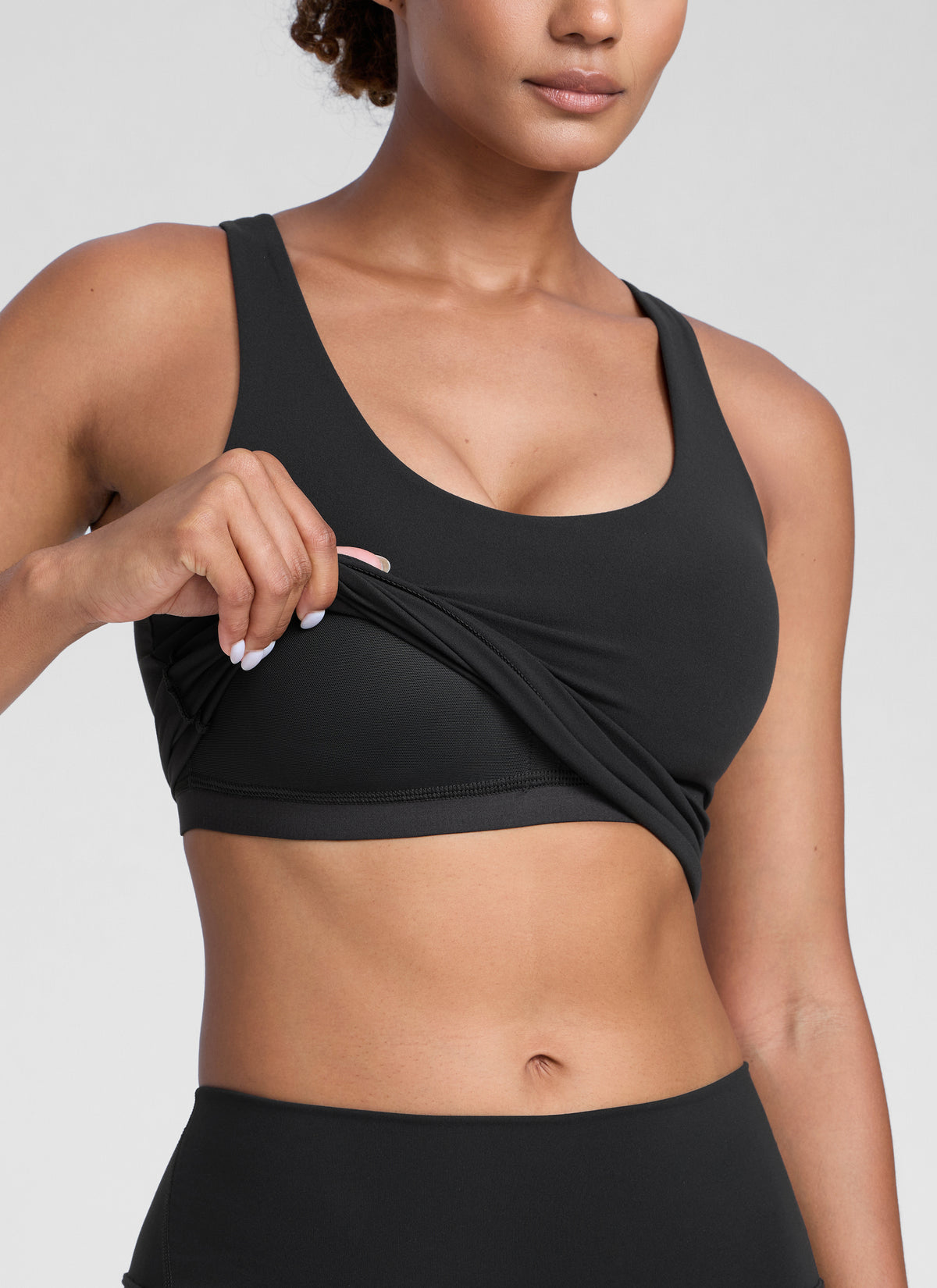 CRZ YOGA Womens Butterlift Racerback U Neck Yoga Built in Bra Tank Black @model_info:Barbara