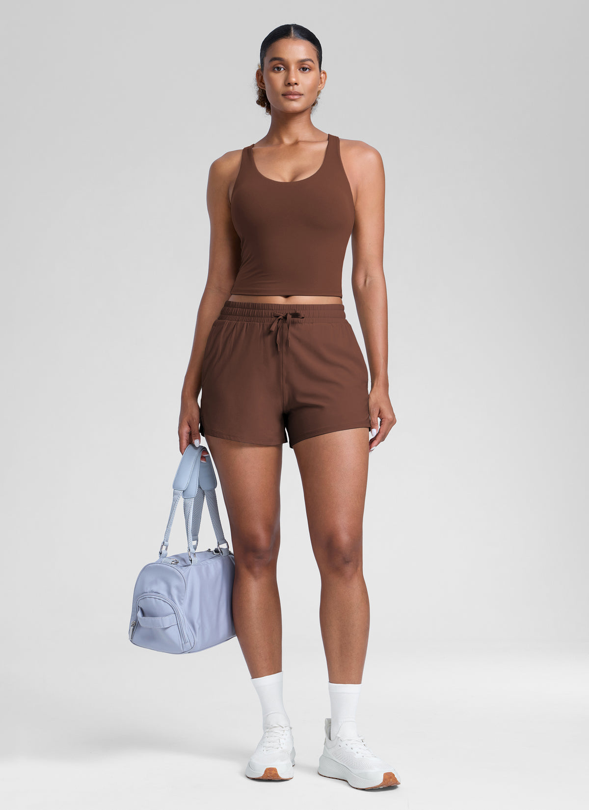 CRZ YOGA Womens Butterlift Racerback U Neck Yoga Built in Bra Tank Coffee Brown @model_info:Barbara