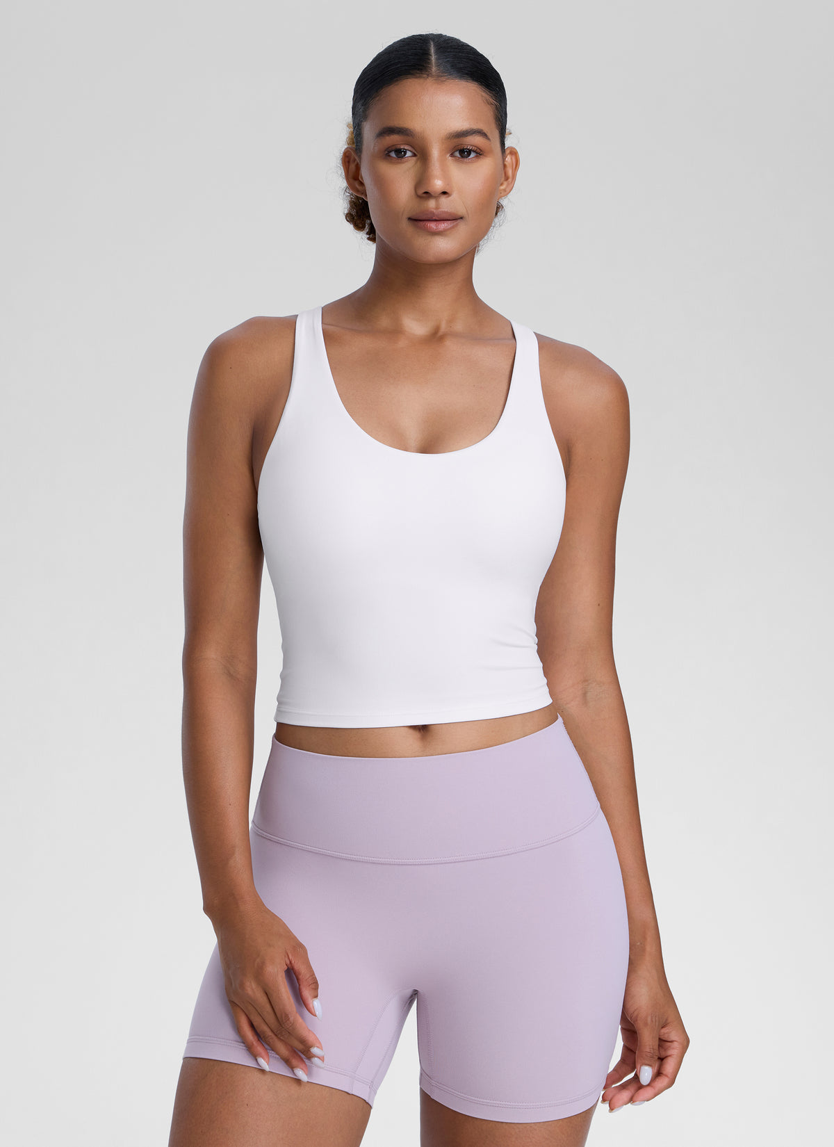 CRZ YOGA Womens Butterlift Racerback U Neck Yoga Built in Bra Tank White @model_info:Barbara