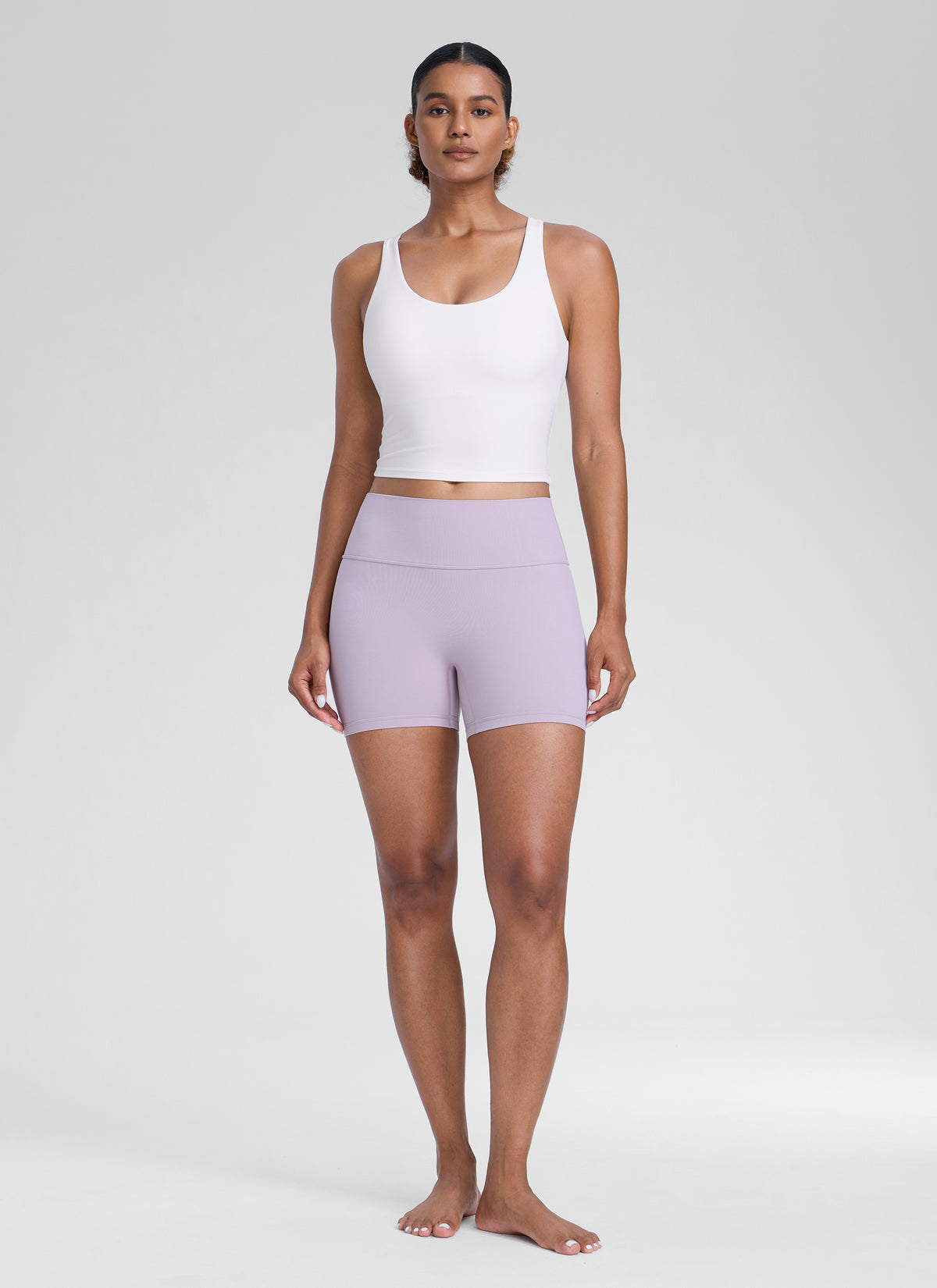 CRZ YOGA Womens Butterlift Racerback U Neck Yoga Built in Bra Tank White @model_info:Barbara