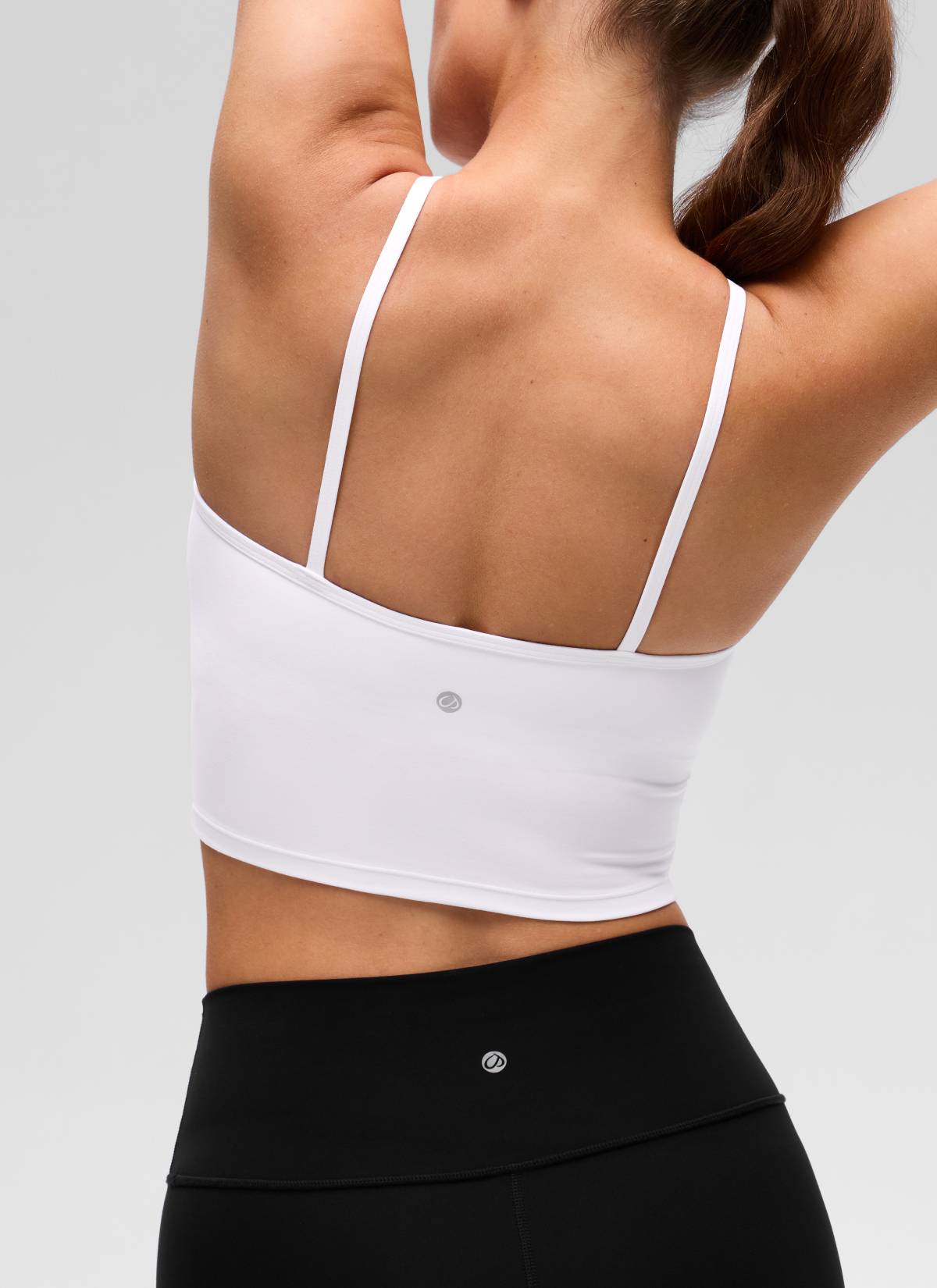 CRZ YOGA Women's Butterluxe Yoga Cross Halter Crop Built in Bra Tank White @model_info:Gelya