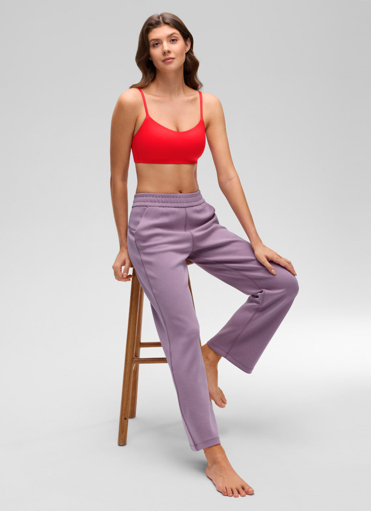 CRZ YOGA Women's Softhold Casual V Neck Mold Spaghetti Strap Bralette Deep Red @model_info:Gelye