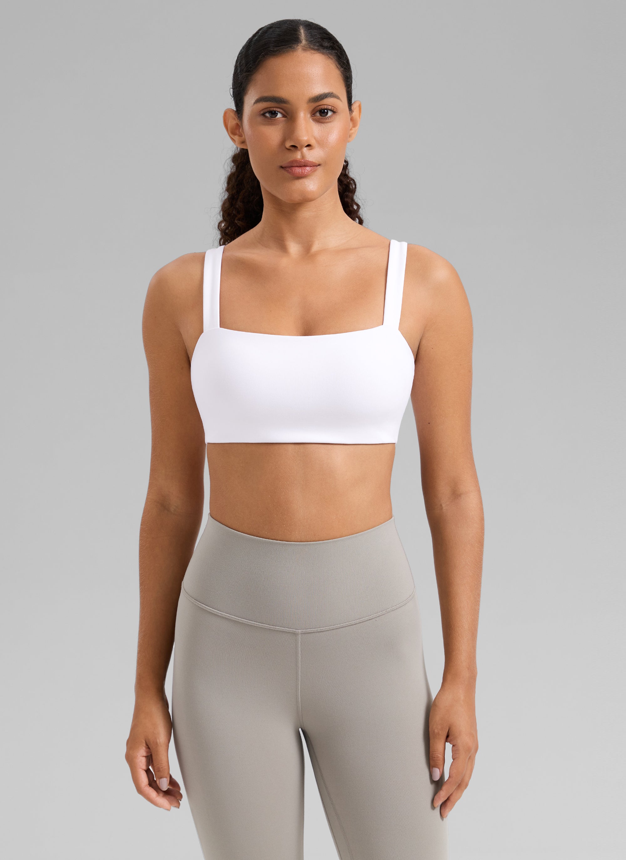 CRZ YOGA Women's Butterlift Workout Square Neck Built in Sports Bra White @model_info:Gabi