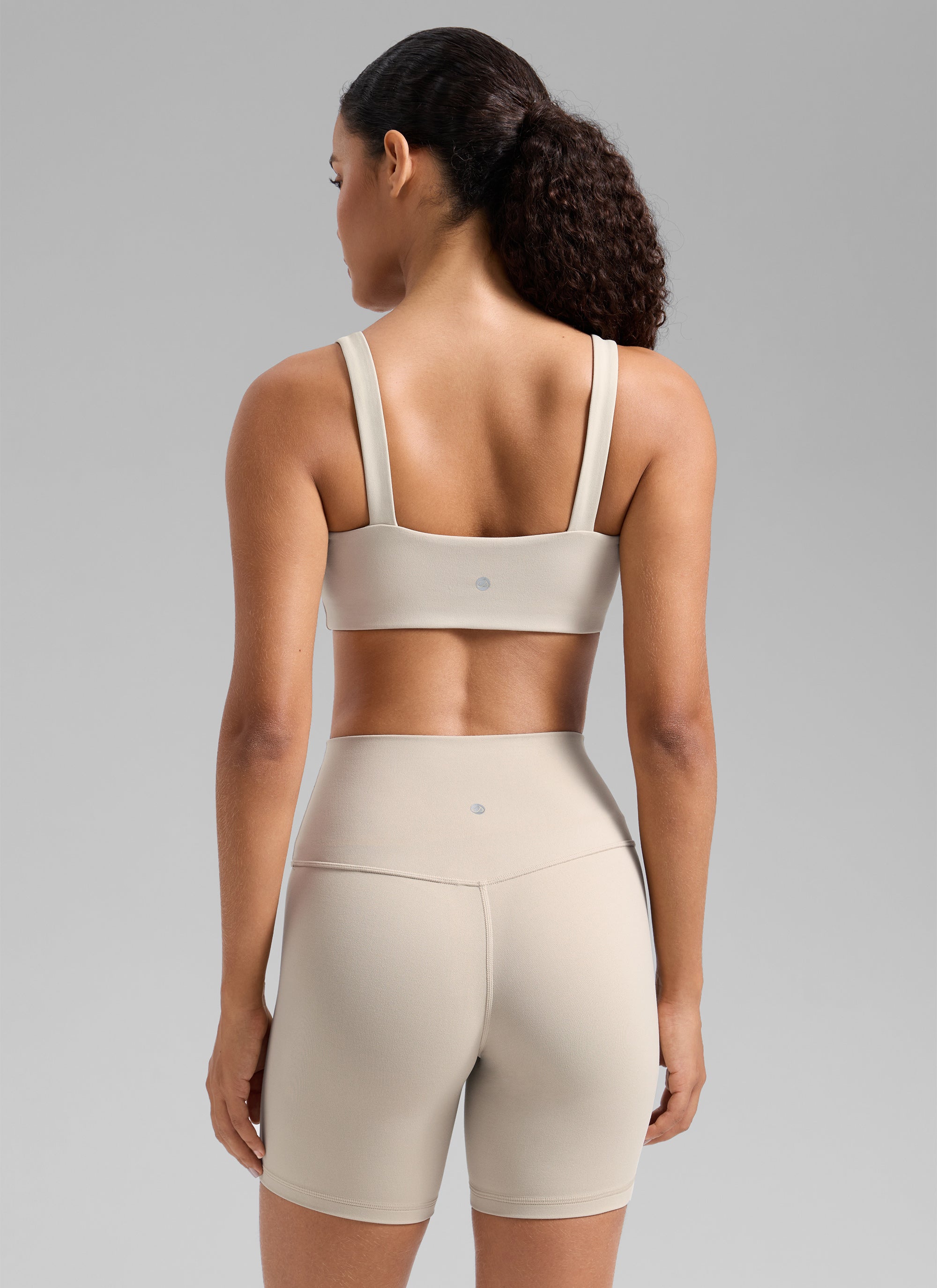 CRZ YOGA Women's Butterlift Workout Square Neck Built in Sports Bra Mojave Tan @model_info:Gabi