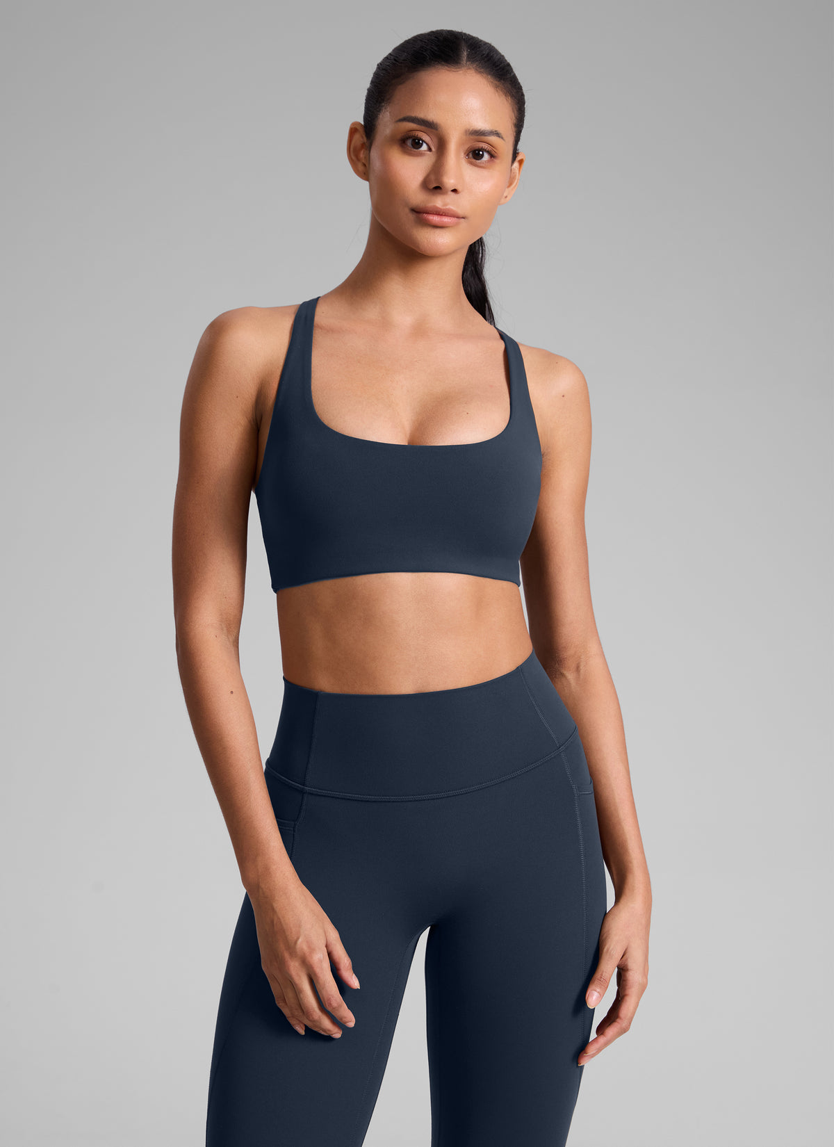 CRZ YOGA Women's Butterlift Workout Cross Back Built in Bra Sports Bra Twilight Blue @model_info:Angelly