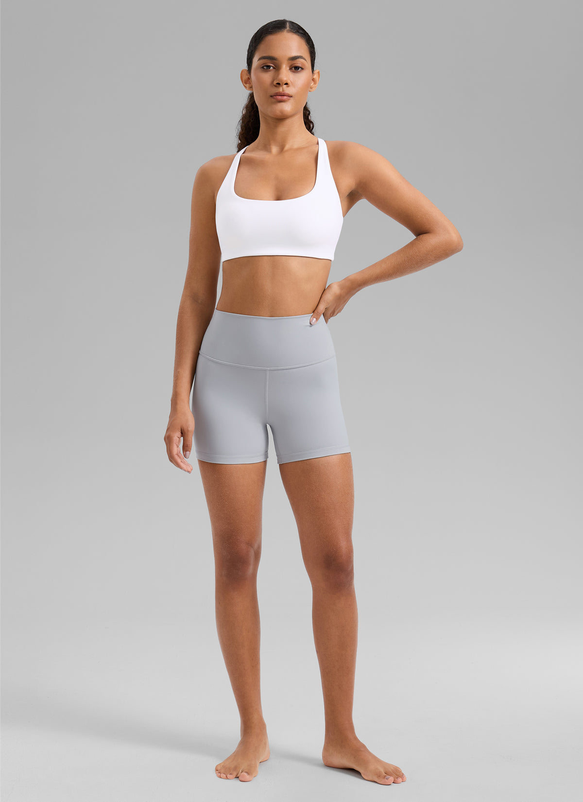 CRZ YOGA Women's Butterlift Workout Cross Back Built in Bra Sports Bra White @model_info:Gabi