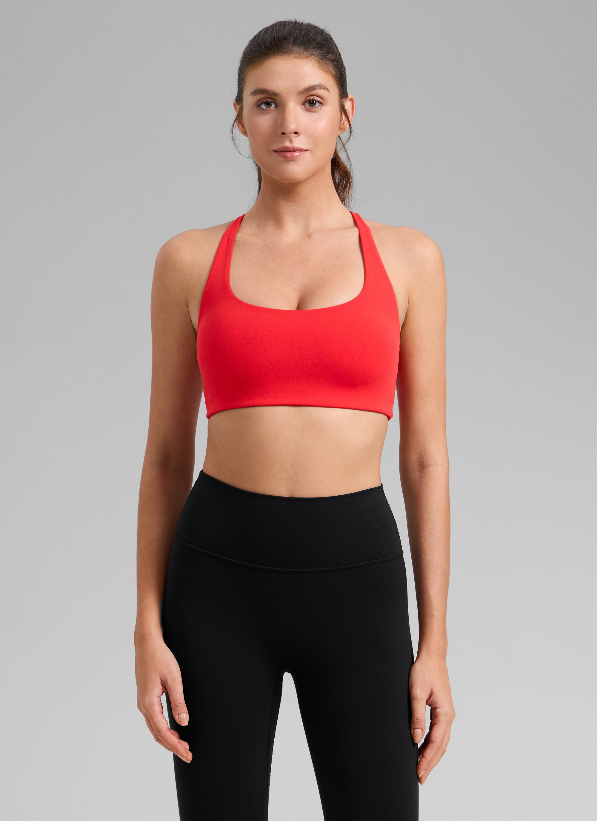 CRZ YOGA Women's Butterlift Workout Cross Back Built in Bra Sports Bra Deep Red @model_info:Gelya