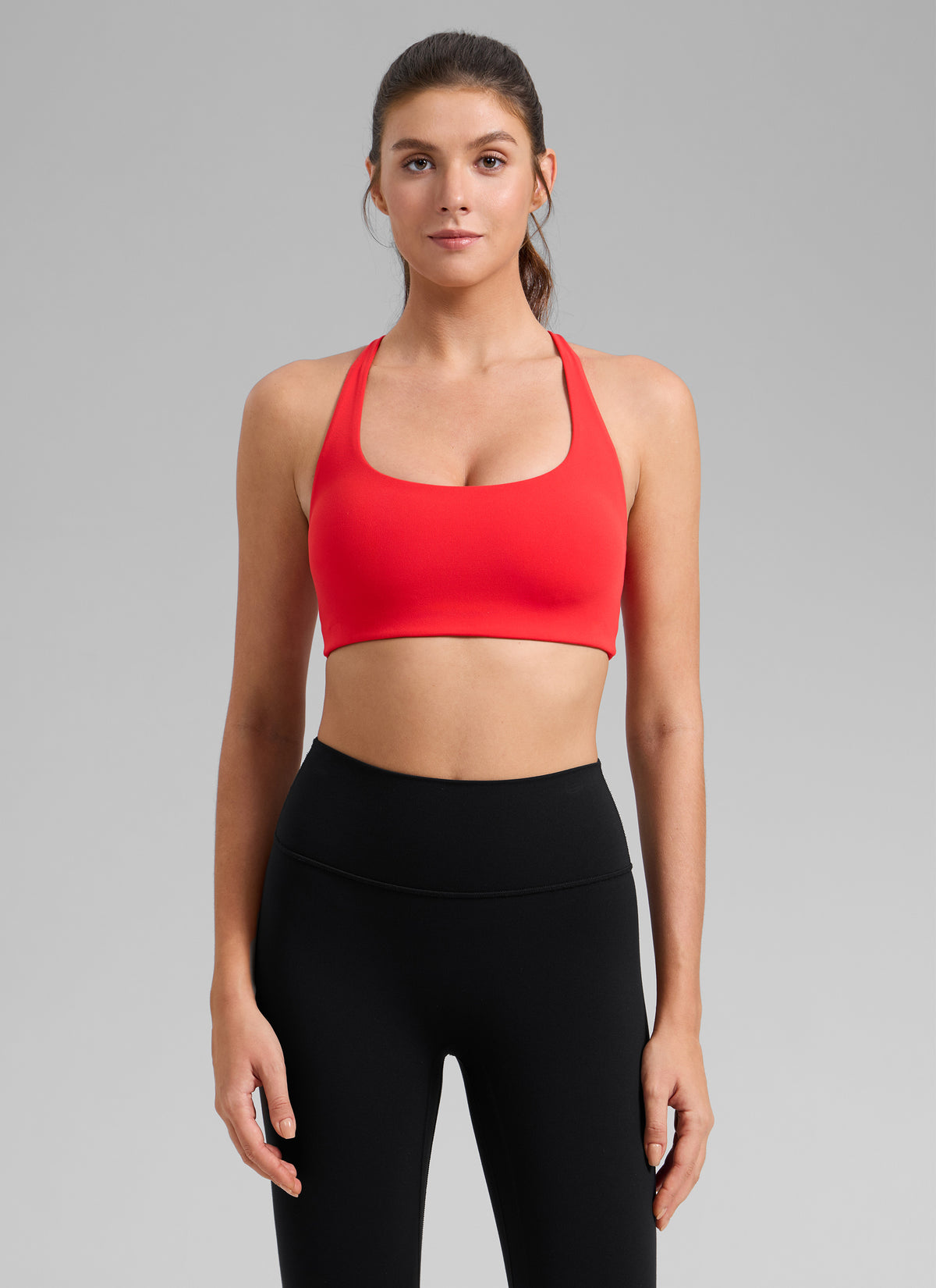 CRZ YOGA Women's Butterlift Workout Cross Back Built in Bra Sports Bra Deep Red @model_info:Gelya