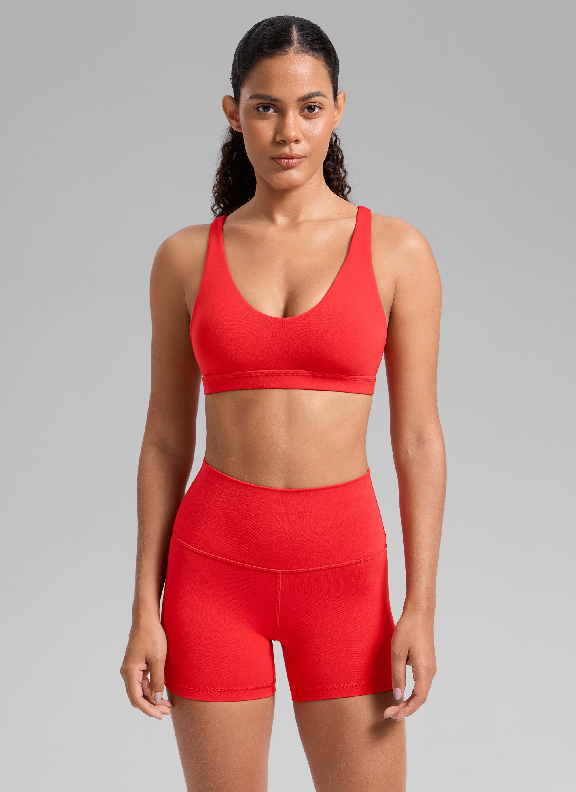 CRZ YOGA Women's Butterlift Workout U Neck Cross Back Sports Bra Deep Red @model_info:Gabi