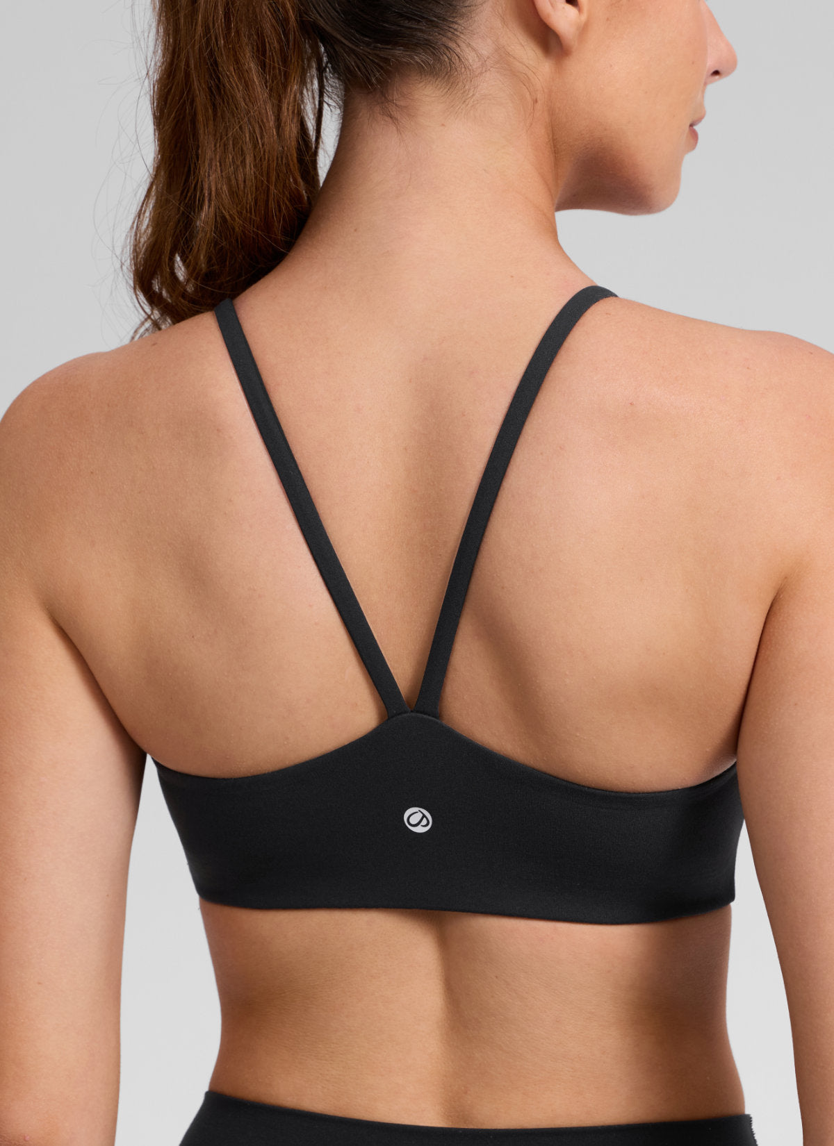 CRZ YOGA Women's Butterlift® Yoga V Back Double Lined Sports Bra Black @model_info:Gelya