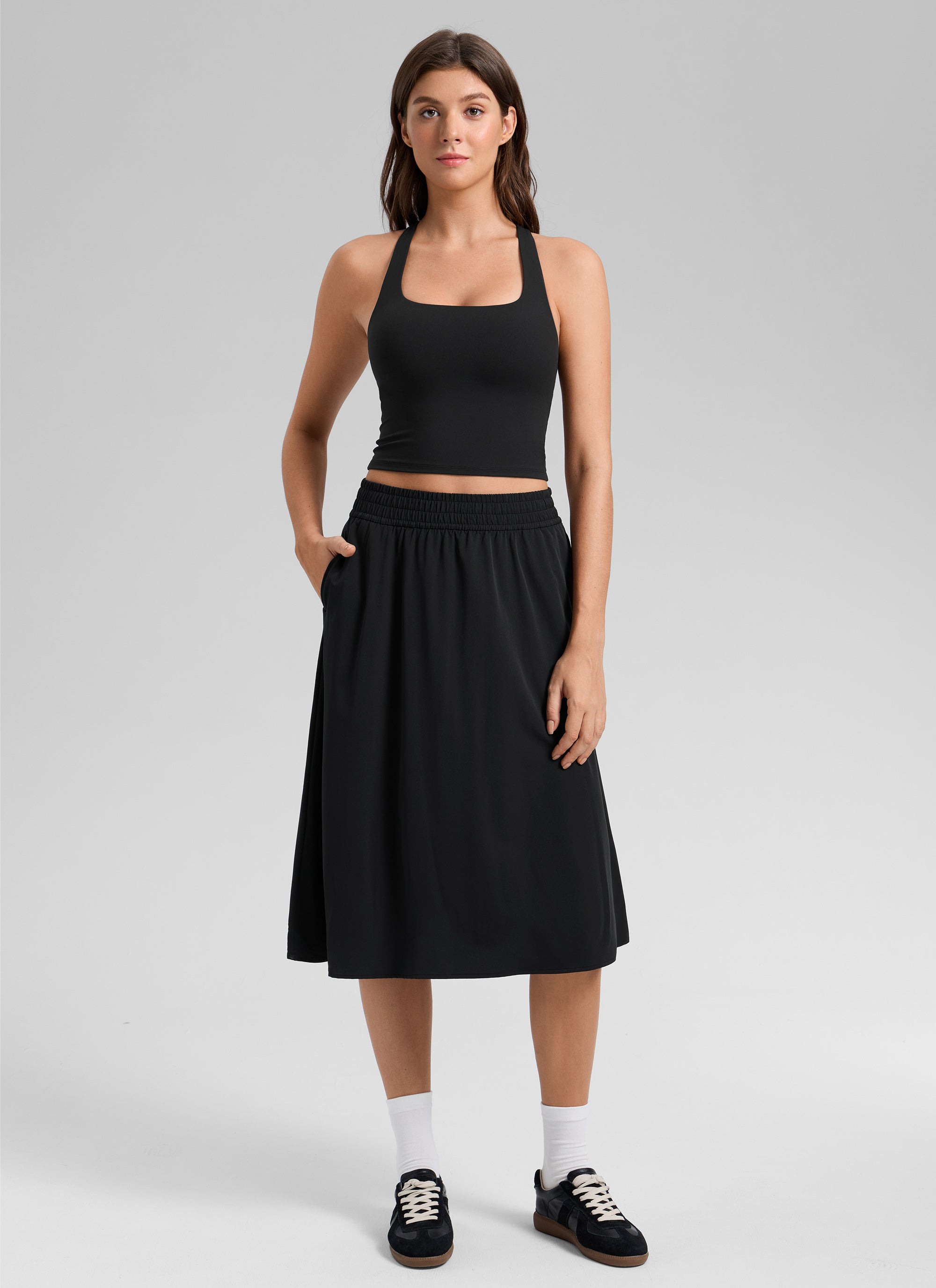 CRZ YOGA Women's Butterlift Workout RacerBack Crop Shelf Bra Tank Black @model_info:Gelya